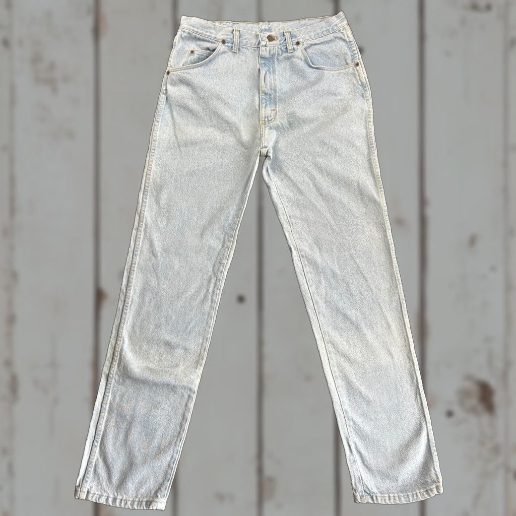 Wrangler VINTAGE Wrangler Jeans 36 x 34 Light Wash USA 96501 Cowboy Rodeo Western Straight Mens 5-Pocket Denim Blue Cotton Jeans Wrangler 96501LW Size US 36 / EU 52 - 1 Thumbnail