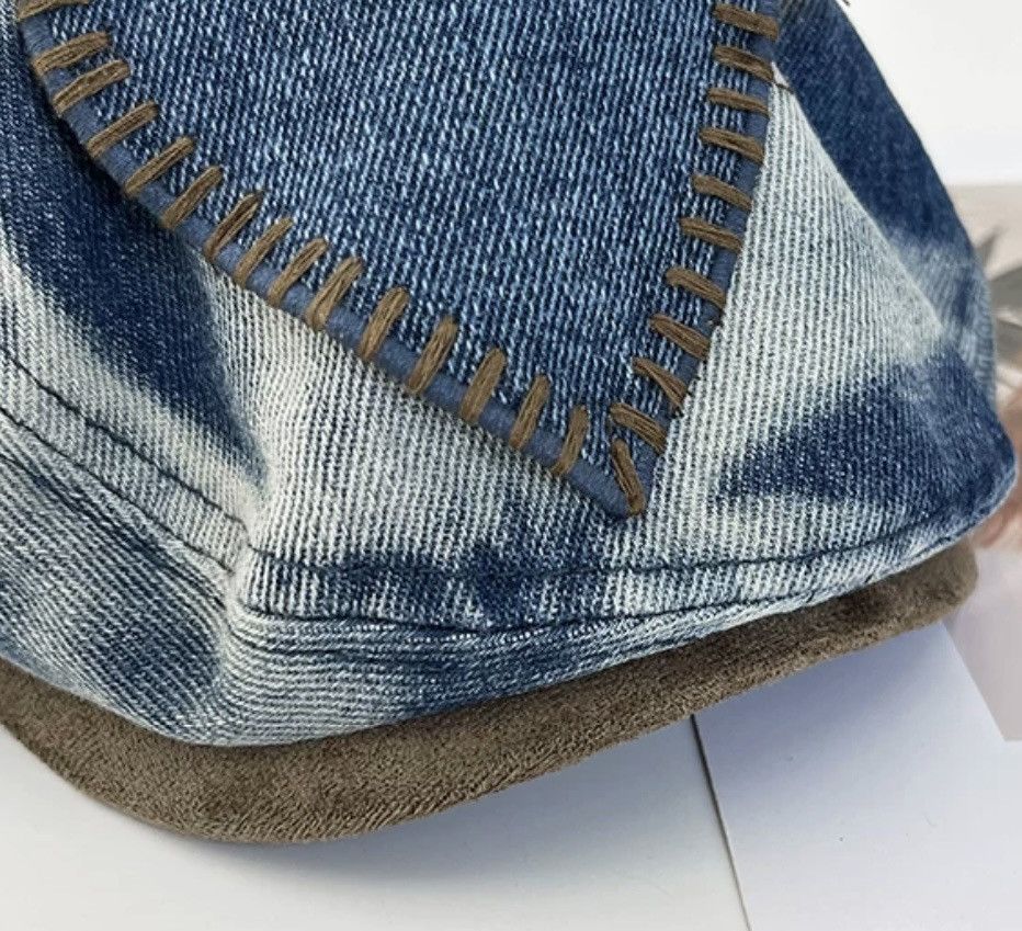 Japanese Brand Outdoor retro faded heart patches denim beret hat cap y2k Size ONE SIZE - 3 Thumbnail