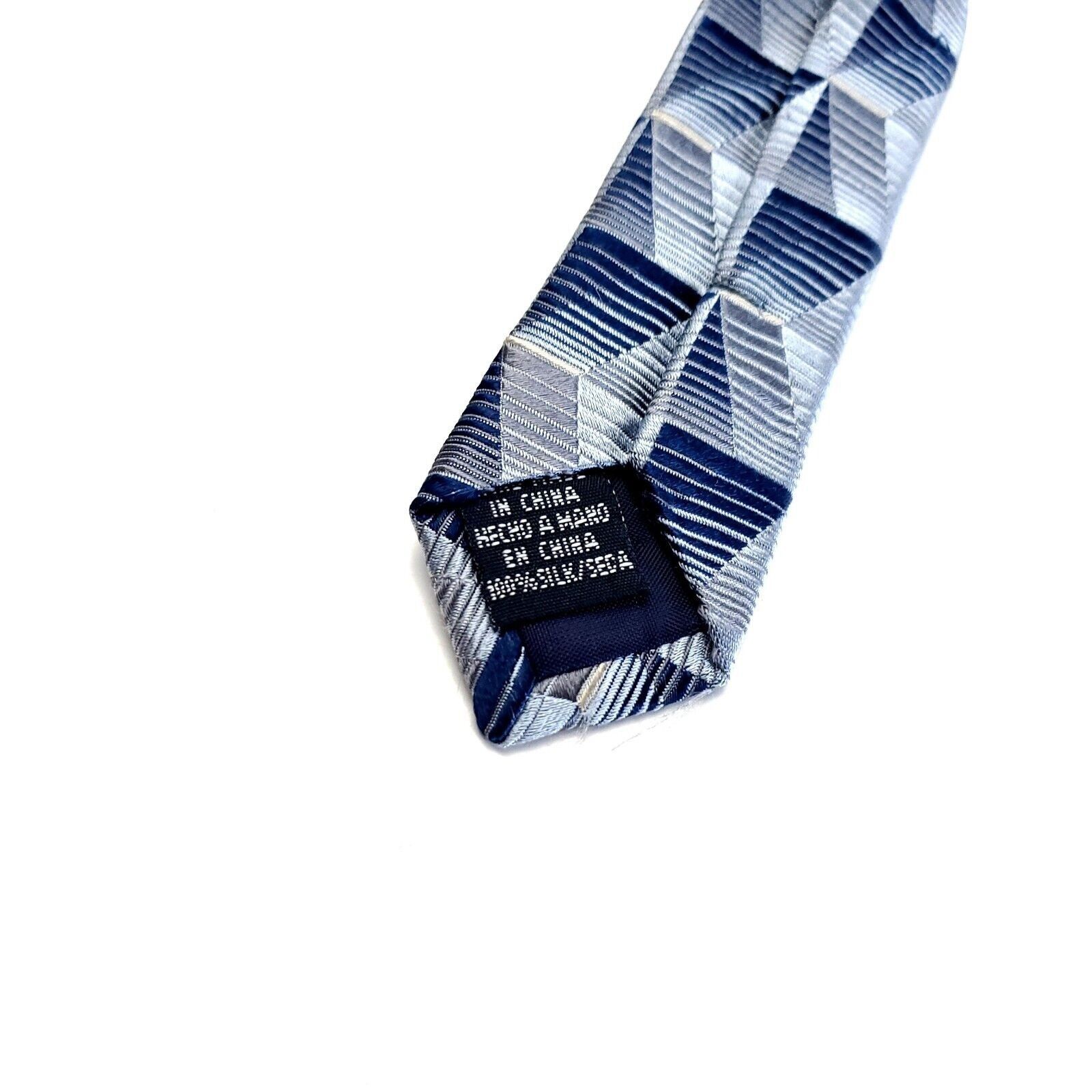 Liz Claiborne Crazy Horse Claiborne Blue Silver Woven Geometric Wide Silk Size ONE SIZE - 4 Thumbnail