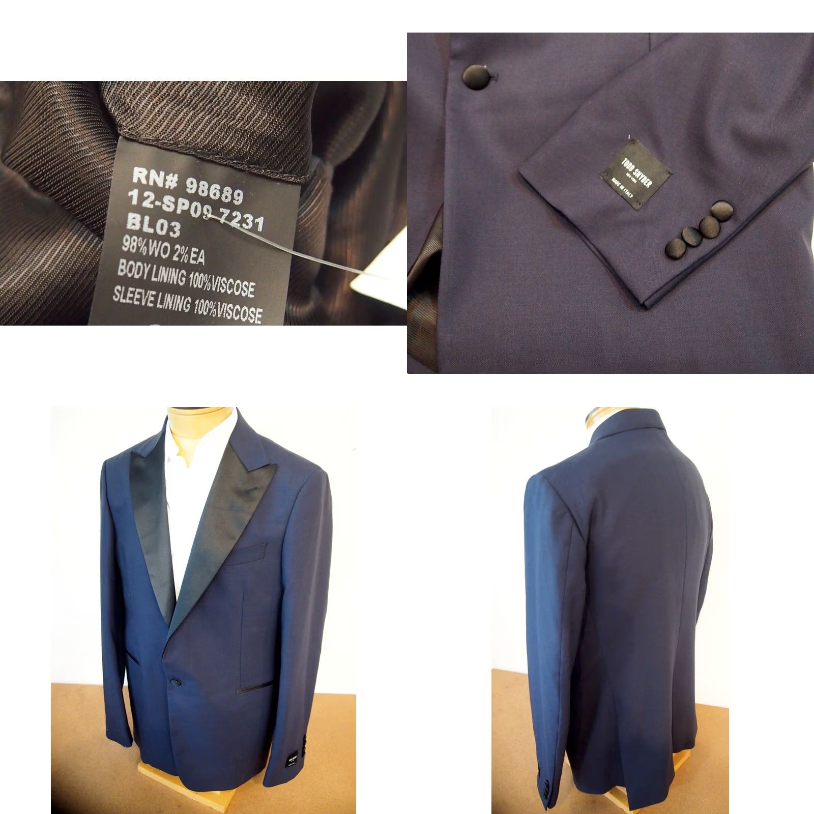 Todd Snyder Todd Snyder Tuxedo Jacket Mens 44L Navy Peak Lapel Dinner NWT Made in Italy Size 44R - 7 Thumbnail