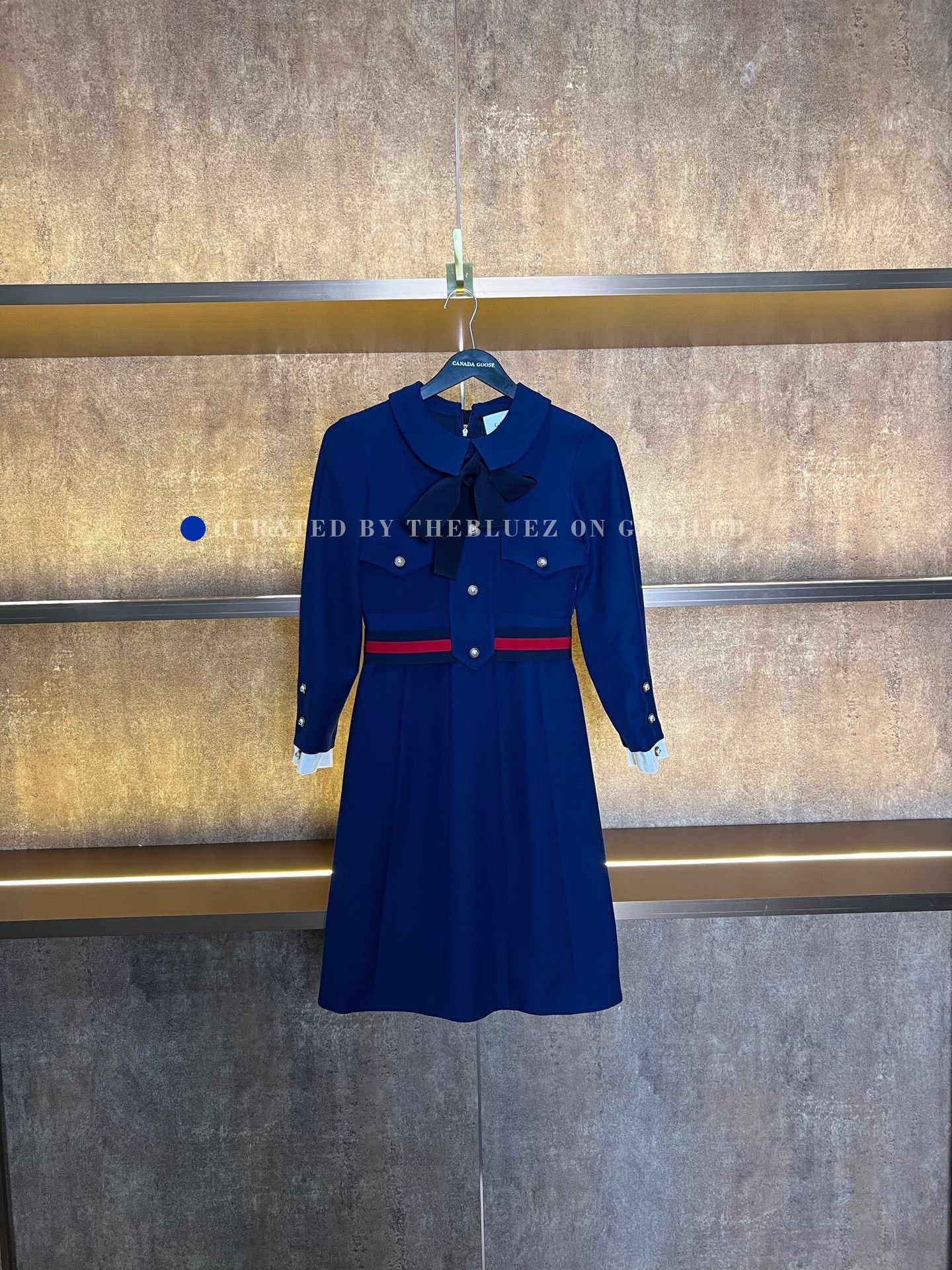 Gucci Gucci Blue Bow Tie Gold Buckle Dress Size XS / US 0-2 / IT 36-38 - 1 Thumbnail