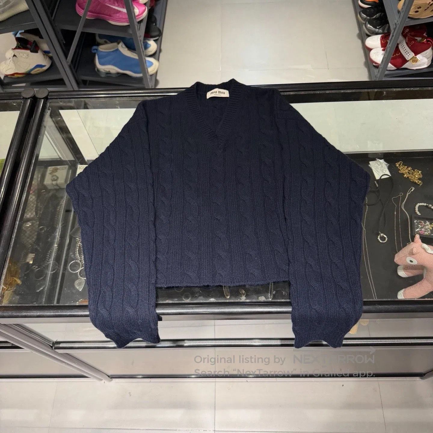 Miu Miu Miu Miu Navy Cable Knit Sweater. Size XS / US 0-2 / IT 36-38 - 6 Thumbnail