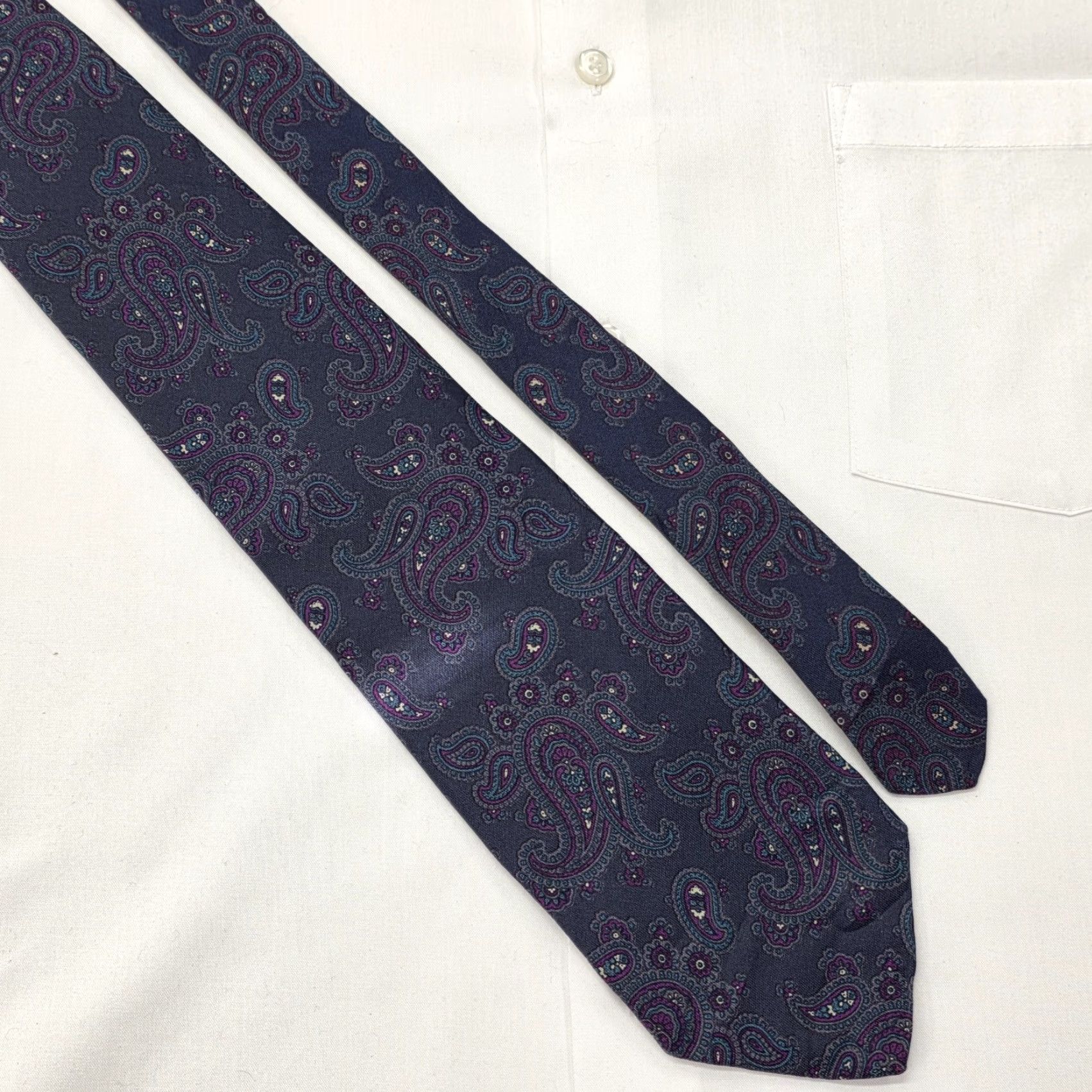 Robert Talbott Robert Talbott Necktie Mens Blue Paisley Hand Printed Designer Classic Silk USA Tie Size ONE SIZE - 2 Thumbnail
