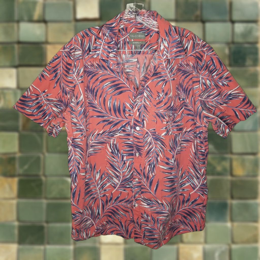 Vintage FALLS CREEK Modern Fit Floral Button-Up Shirt Mens Short Sleeve Red Size L Size US 33 - 1 Thumbnail