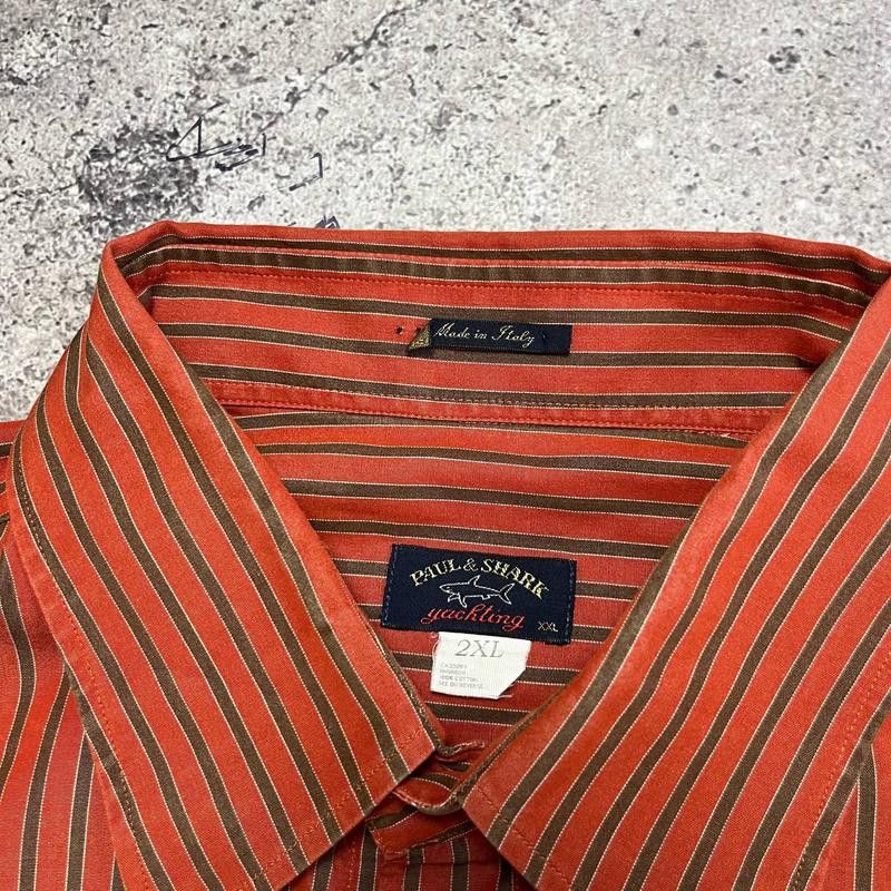 Paul & Shark × Vintage Paul Shark Yachting Striped Terracotta Shirt Size 2XL Size US XXL / EU 58 / 5 - 5 Thumbnail
