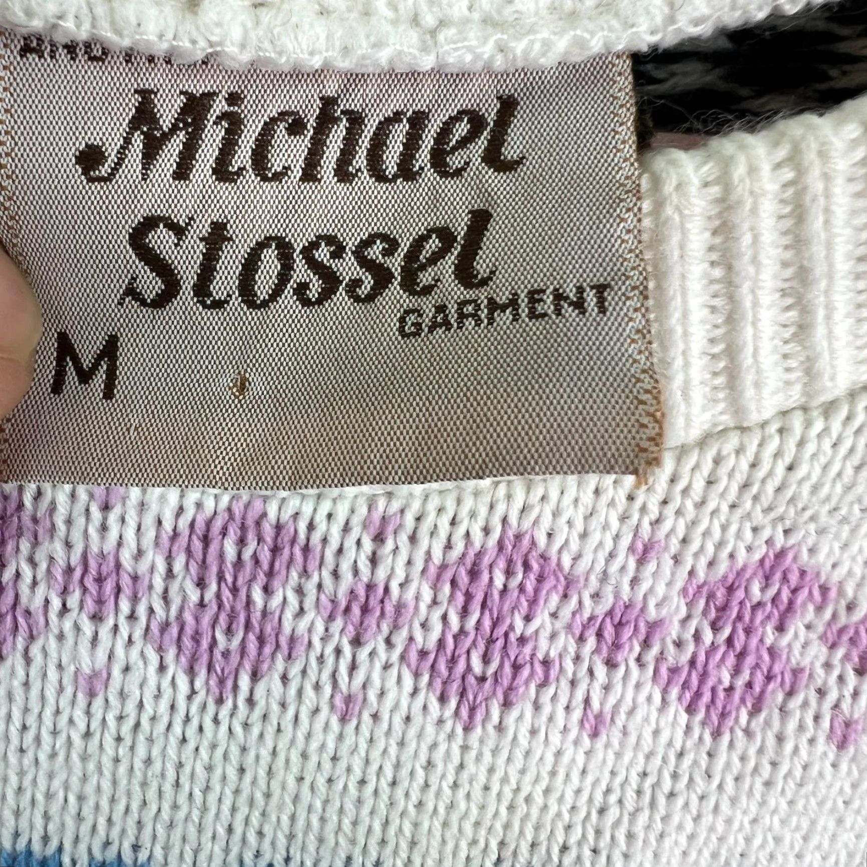 Vintage VINTAGE Michael Stossel Sweater Shirt Womens M White Geometric Knit 100% Wool 1960s-70s Designer Pullover Size M / US 6-8 / IT 42-44 - 4 Thumbnail