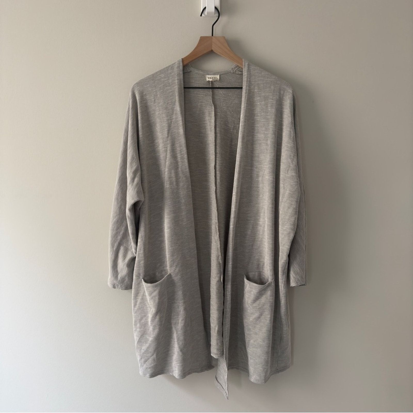 DONNI. Revolve Donni Gray Open Front Cardigan Sweater tunic pockets Size ONE SIZE - 1 Thumbnail