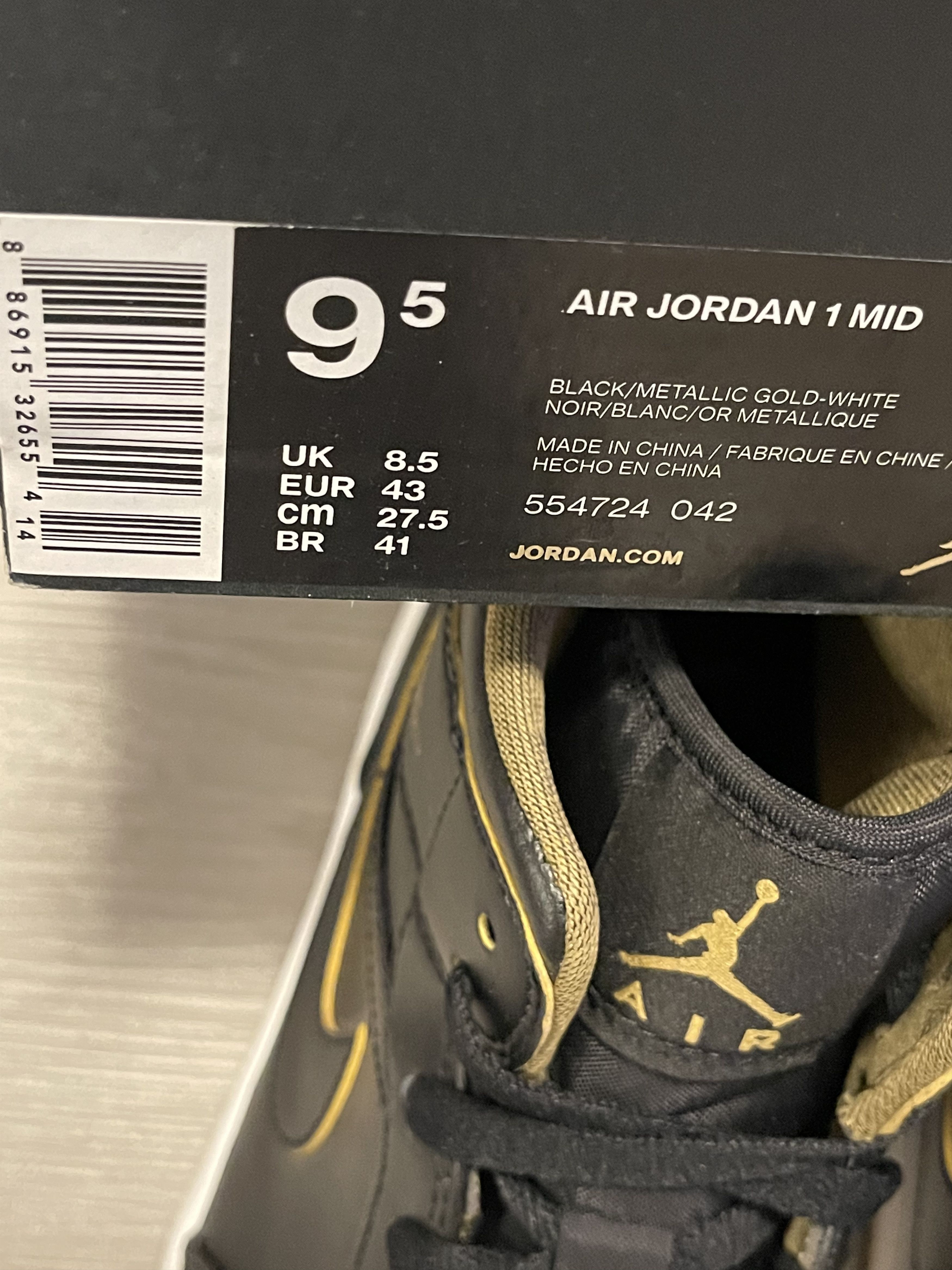Jordan Brand Air Jordan 1 Mid “ Metallic Black “ Size US 9.5 / EU 42-43 - 3 Thumbnail