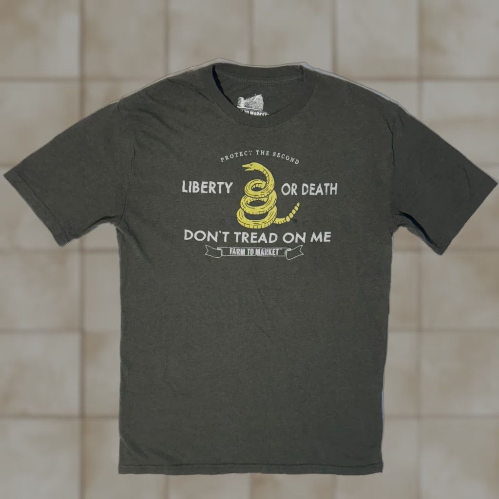 Market Liberty Or Death Don't Tread On Me Army Green Tshirt Small Farm To Market Shirt Men Green Logo Short Sleeve Crew Neck 2020s Regular Cotton Blend Size US S / EU 44-46 / 1 - 1 Thumbnail