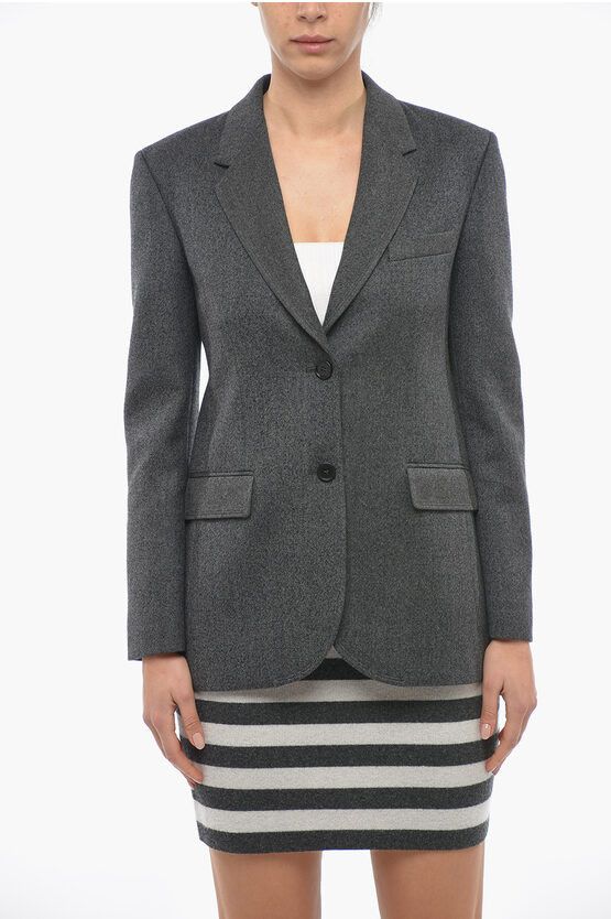 image of Chloe Wool Lined Simgle Breasted Blazer With Flap Pockets in Grey, Women's (Size Medium)