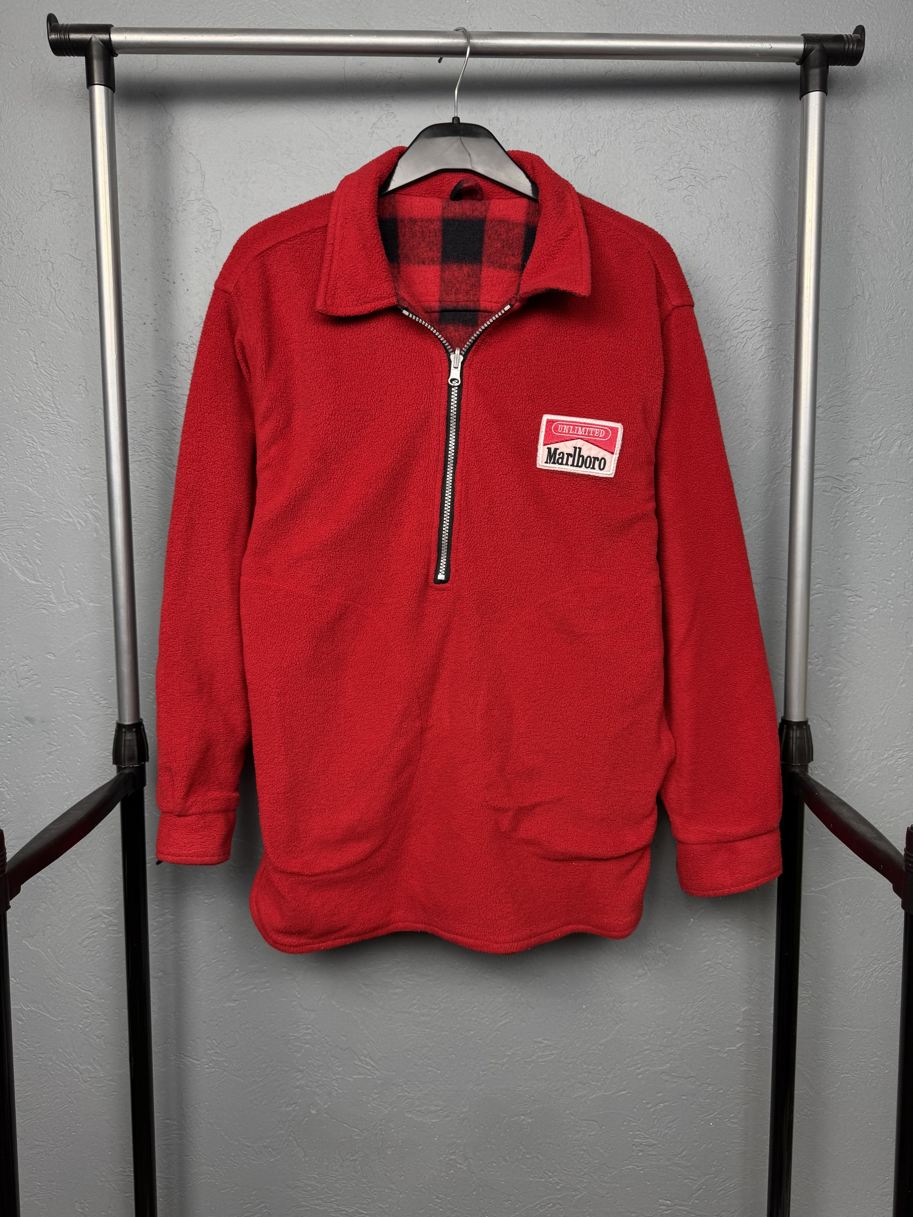 Marlboro 90s Vintage Patch Logo Fleece Reversible Jacket