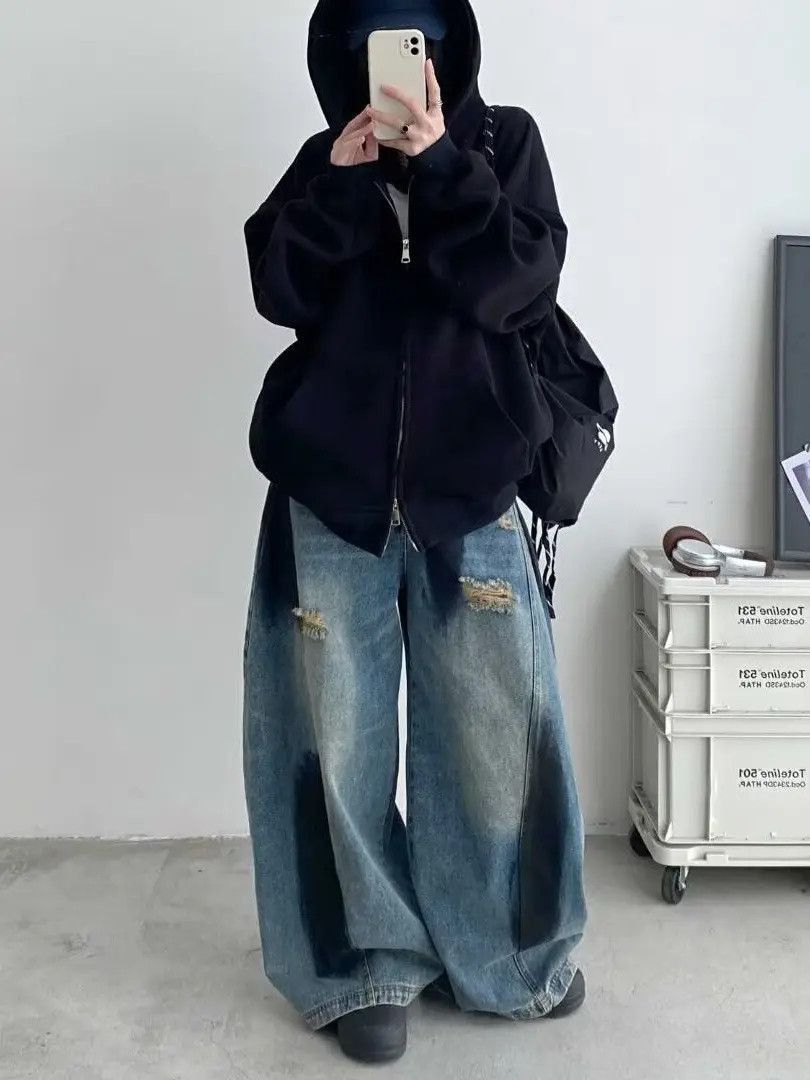 Japanese Brand Retro splashed ink wide leg loose jeans Size US 32 / EU 48 - 2 Thumbnail