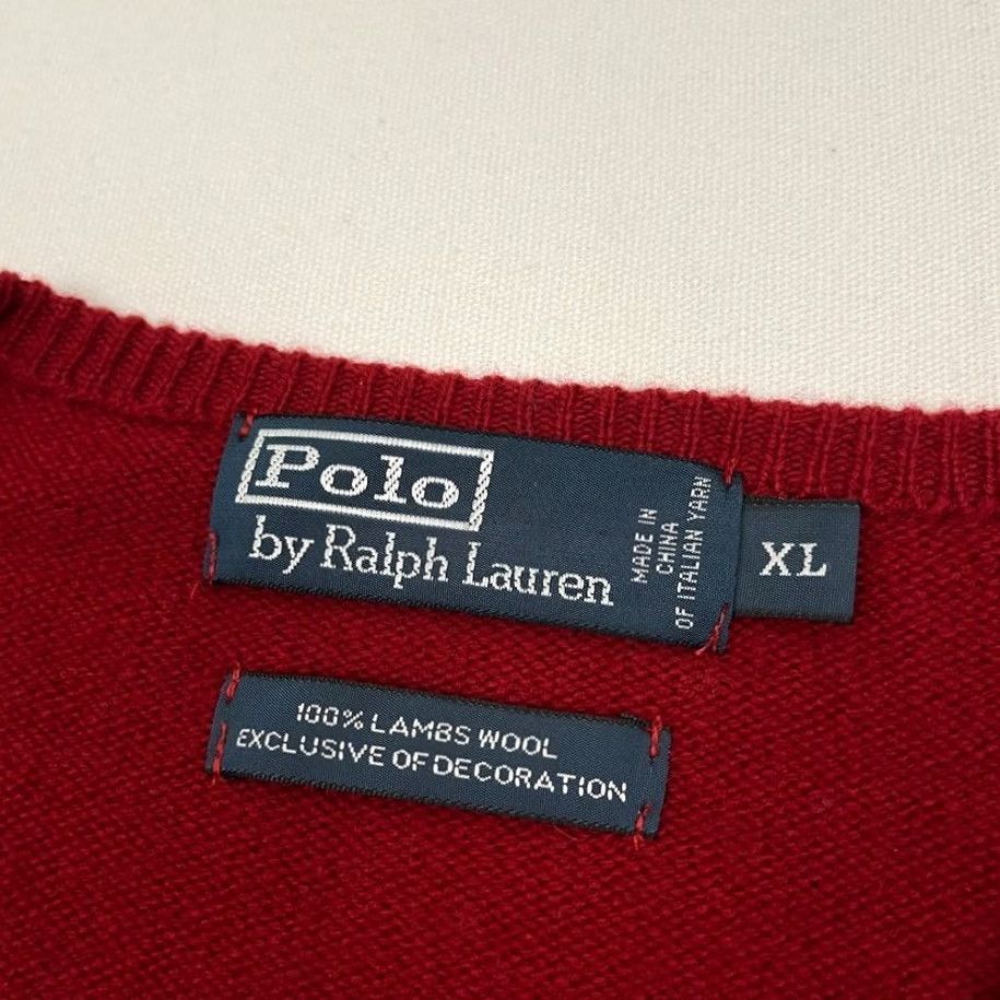 Polo Ralph Lauren Polo Ralph Lauren Sweater Mens XL V-Neck Lambs Wool Red Jumper Pullover Preppy Size US XL / EU 56 / 4 - 3 Thumbnail