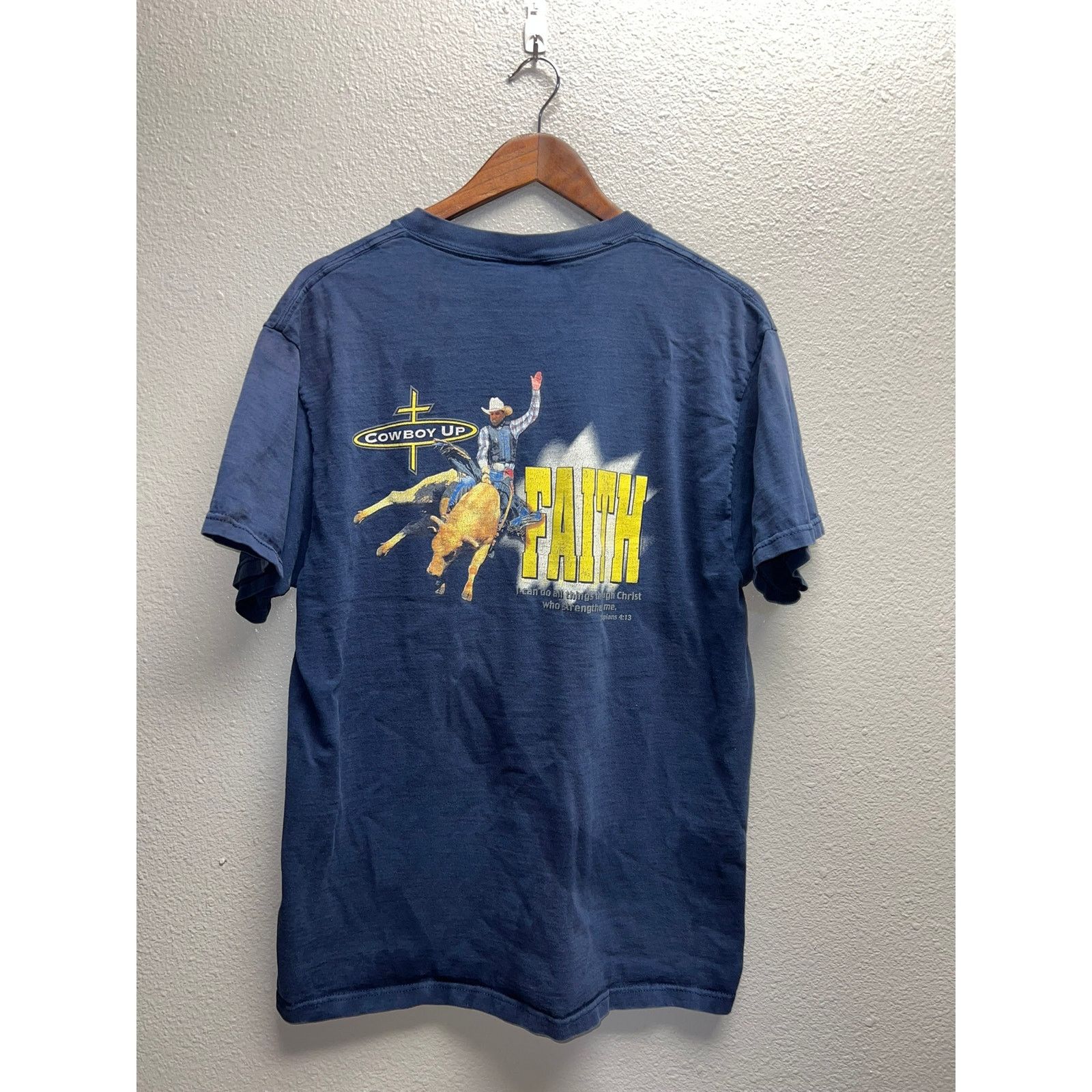 Fruit Of The Loom Vintage Cowboy Up Shirt Fauth Bull Riding 4:13 Stained Tee L Size US L / EU 52-54 / 3 - 7 Thumbnail