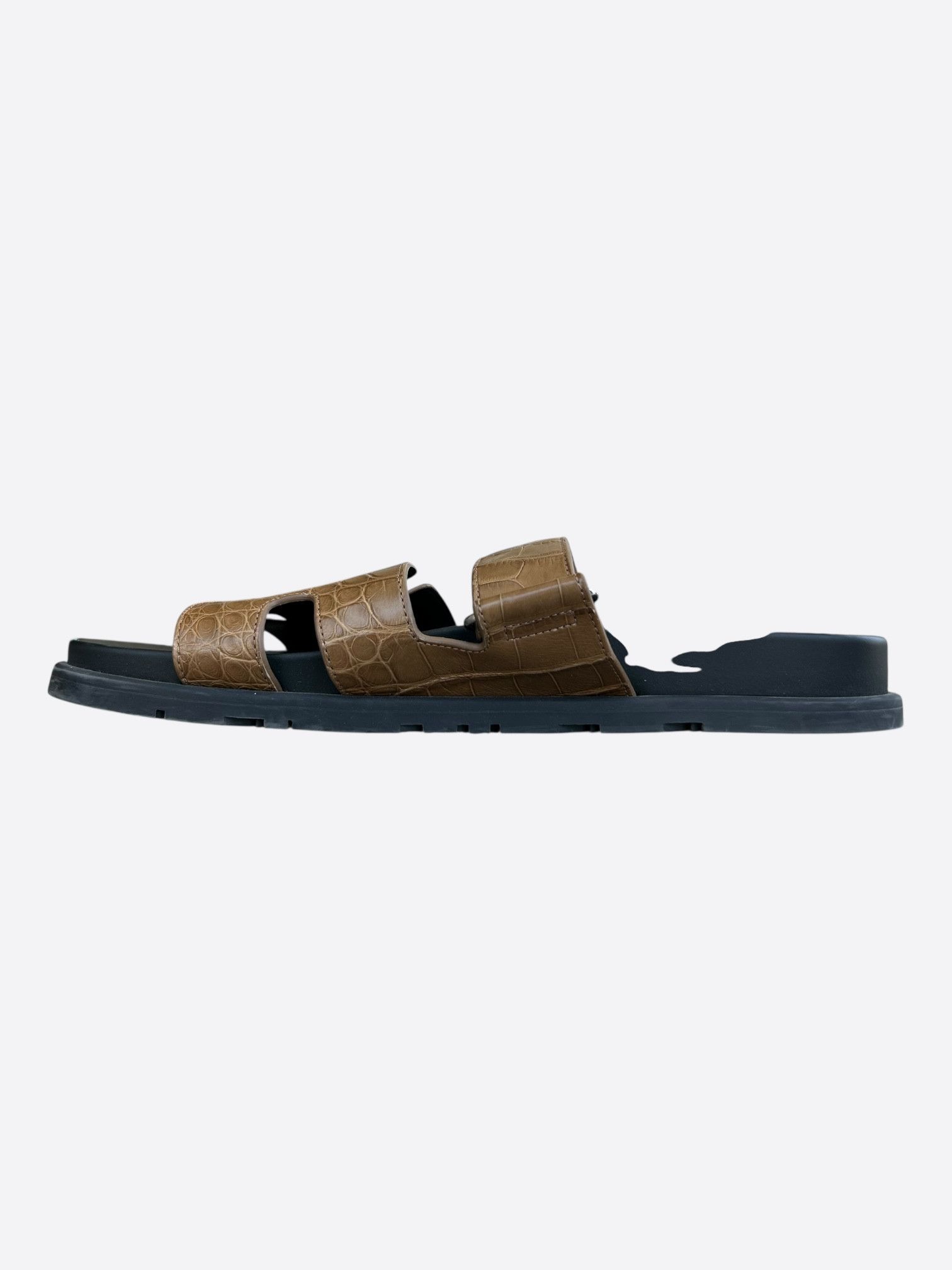 Hermes Hermes Black & Brown Crocodile Chypre Sandals Size US 10 / EU 43 - 6 Thumbnail