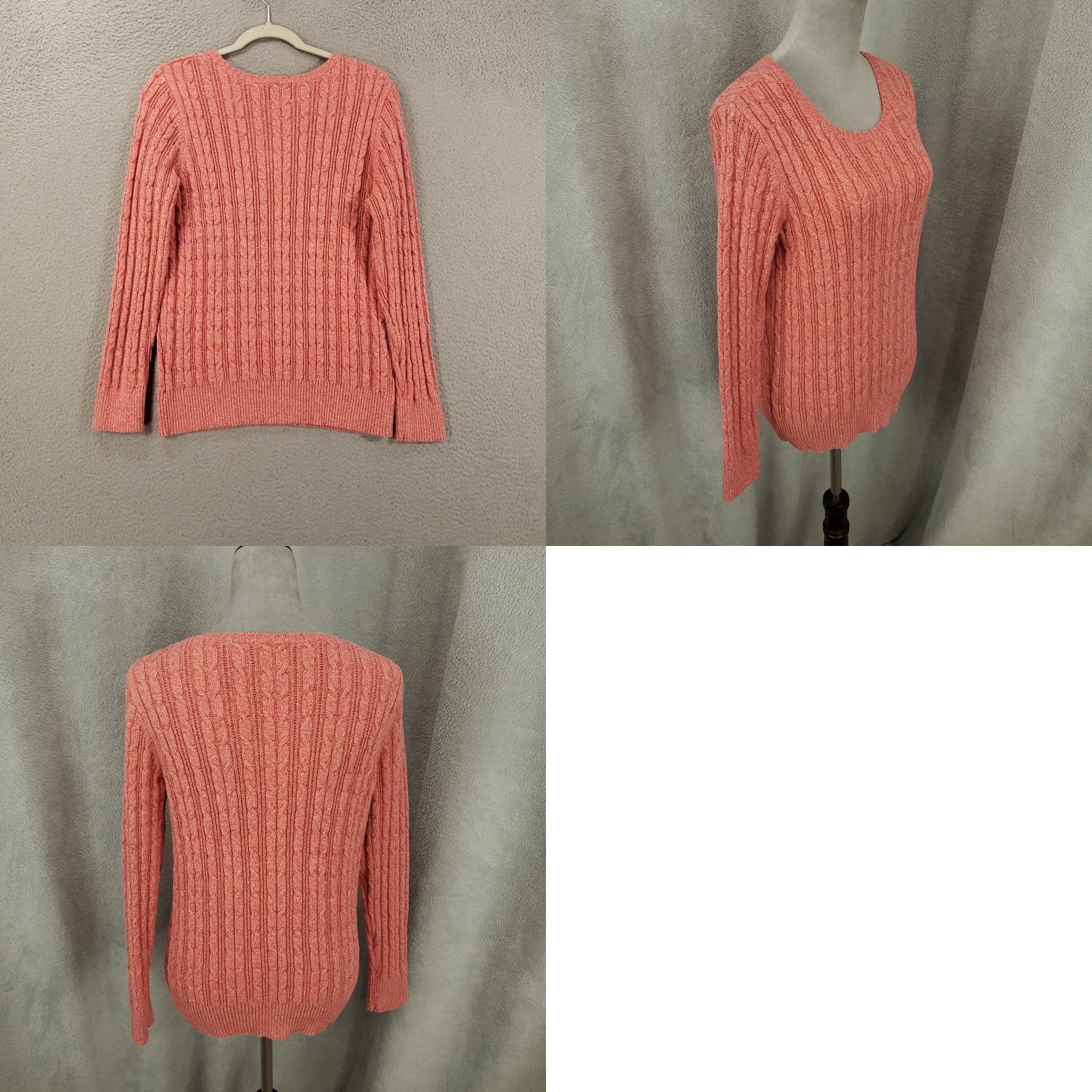 Vintage Womens Cable Knit Pullover Sweater Size XL Pink Orange St. John's Bay Cotton Nylon Knit Round Neck Long Sleeve Casual/Winter/Fall/Spring Womens Size XL / US 12-14 / IT 48-50 - 8 Thumbnail