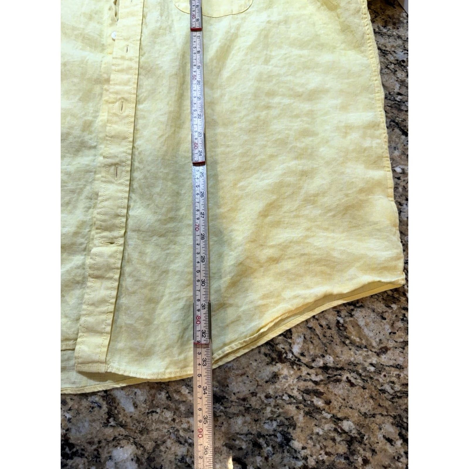 Lands' End Lands' End Button-Up Shirt Mens Yellow Linen 2XL Big & Tall Short Sleeve Solid Beach Vacation Summer Mens Size US XXL / EU 58 / 5 - 5 Thumbnail