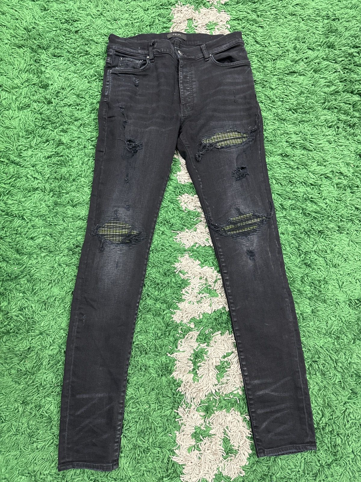 Amiri Amiri black green slime plaid patch Size US 34 / EU 50 - 1 Thumbnail