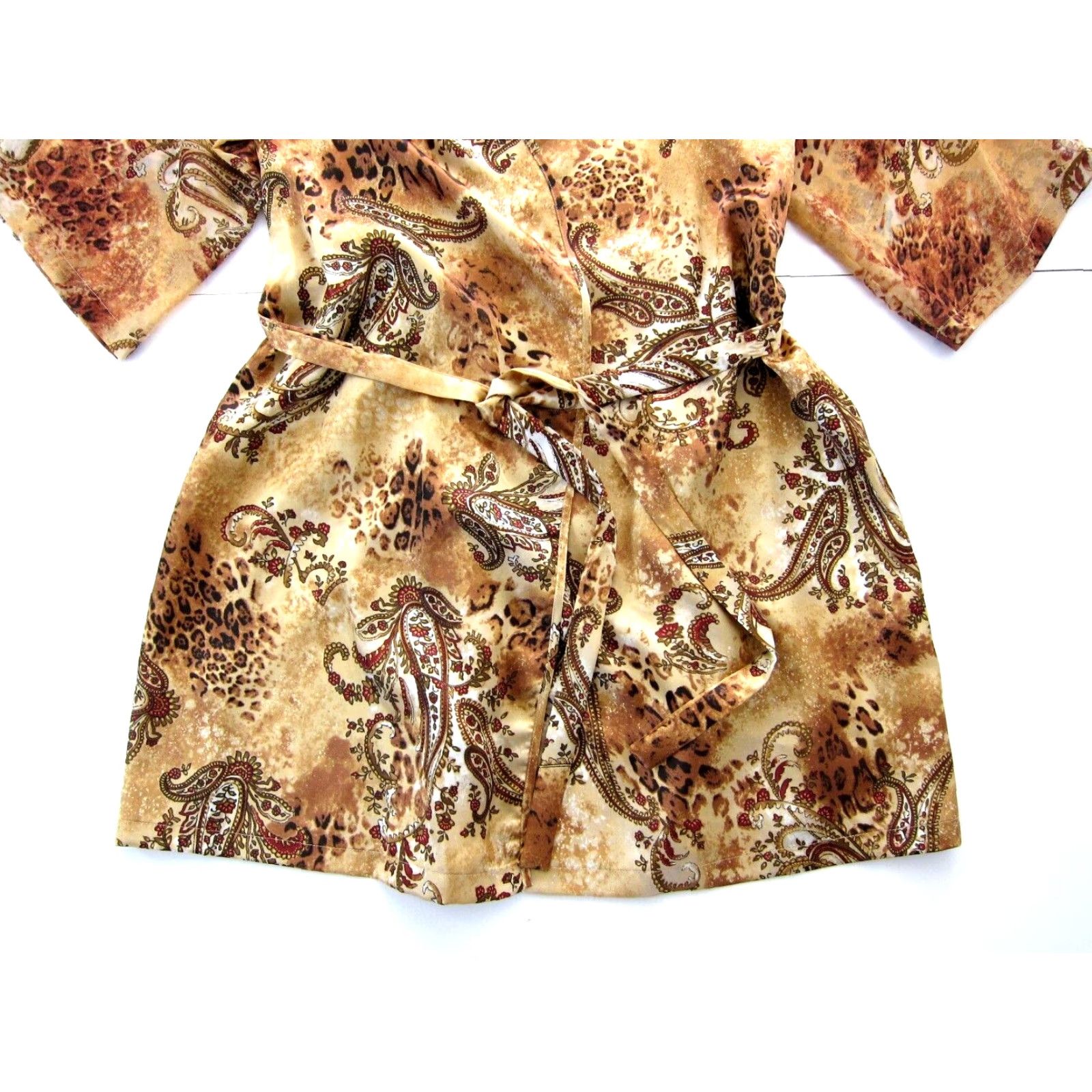 Vintage VINTAGEExpressions Silky Pink Brown Floral Cheetah Tie Short Robe Women Medium Size 32" / US 10 / IT 46 - 8 Thumbnail