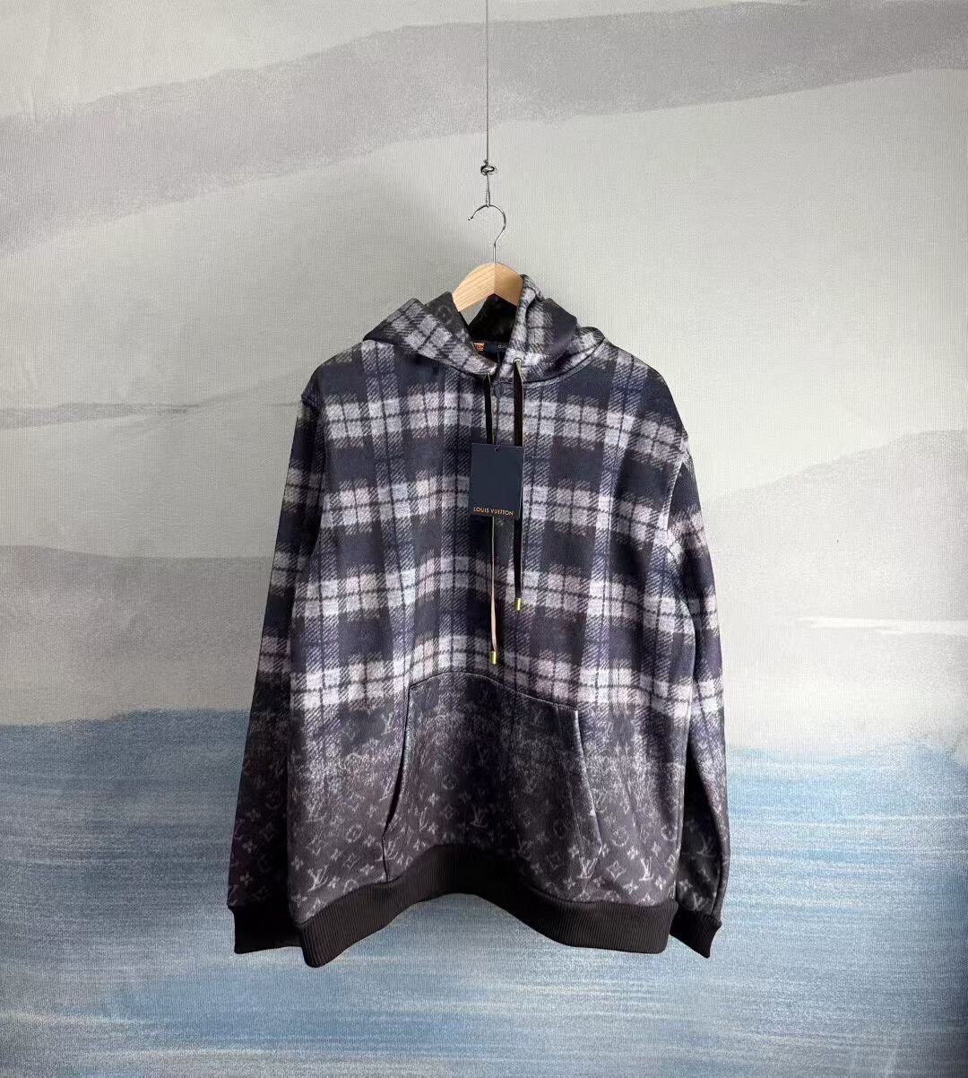 louis vuitton brown checked wool hoodie