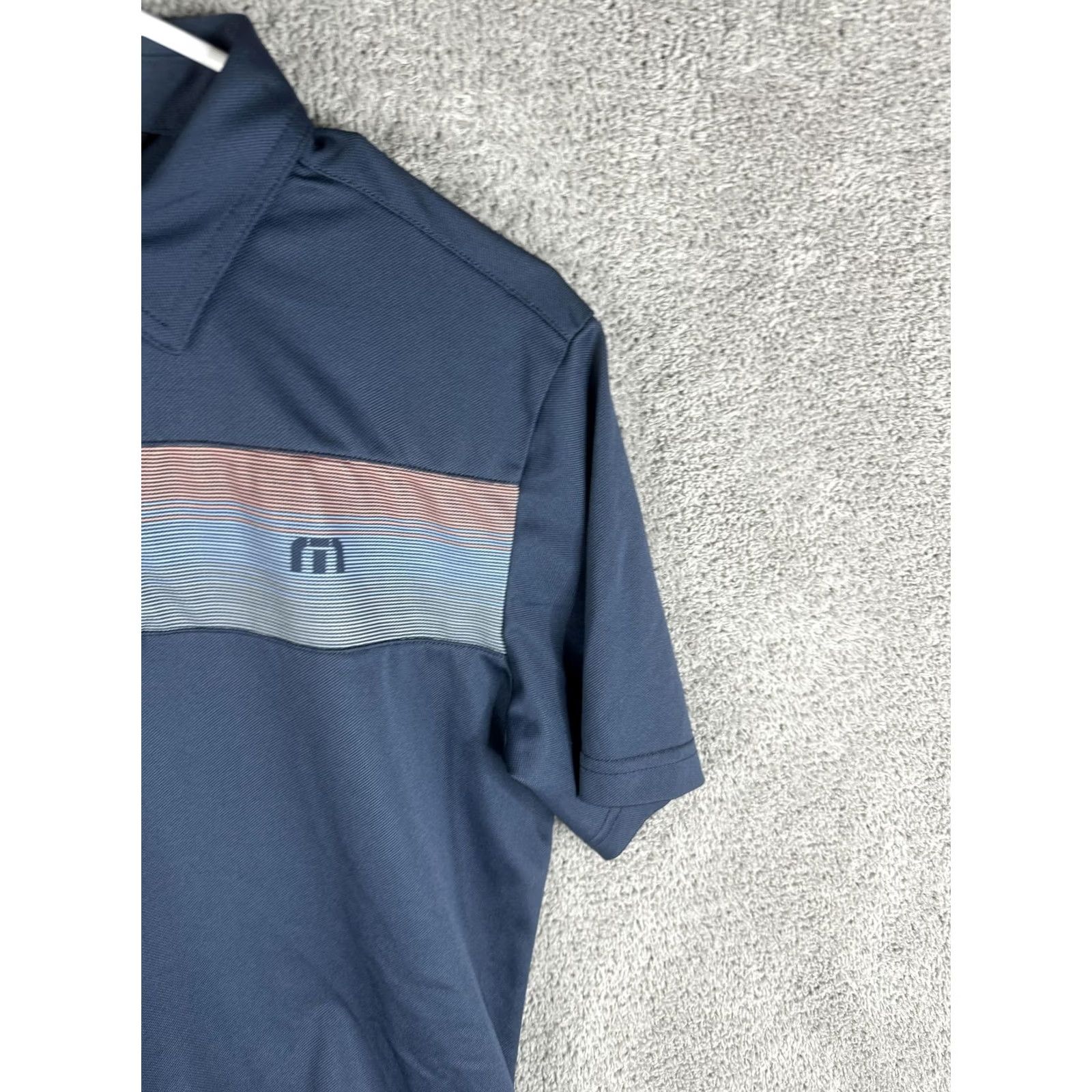 TravisMathew TravisMathew Polo Shirt Mens Small Navy Stripe Logo Performance Golf Shirt Size US S / EU 44-46 / 1 - 3 Thumbnail
