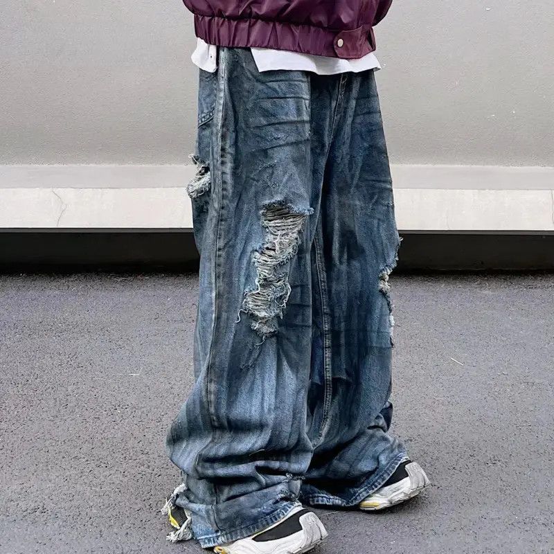 Japanese Brand × Jean Retro faded corrugated distressed wide-leg jeans Size US 34 / EU 50 - 1 Thumbnail