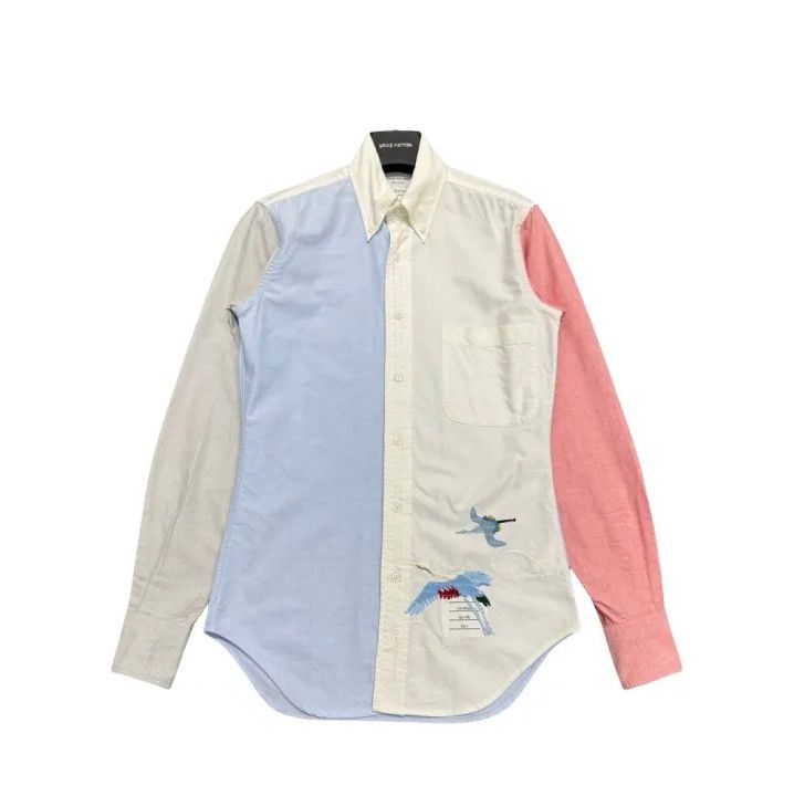 Thom Browne Thom Browne Color Blocked Embroidered Long Sleeve Shirt Size US S / EU 44-46 / 1 - 1 Thumbnail
