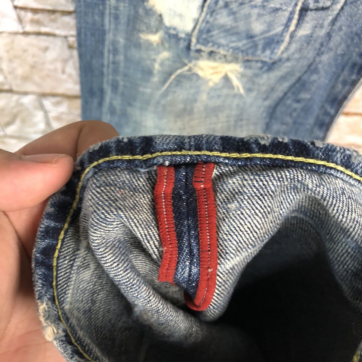 Japanese Brand Bartack Works Blue Distressed Denim Pants #A143 Size US 27 - 14 Thumbnail