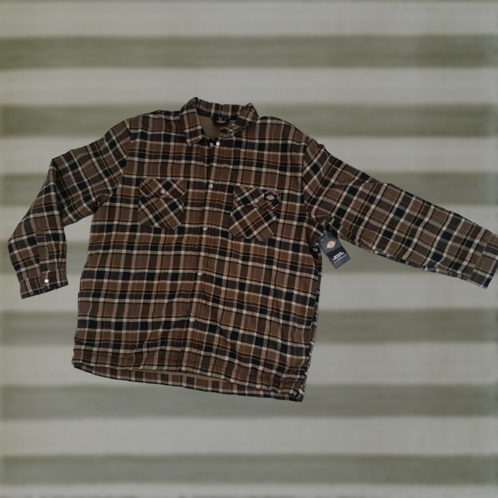 Dickies VINTAGE Dickies Full Snap Metal Button Insulated Brown Plaid Outdoor Shirt 2XL Size US XXL / EU 58 / 5 - 1 Thumbnail