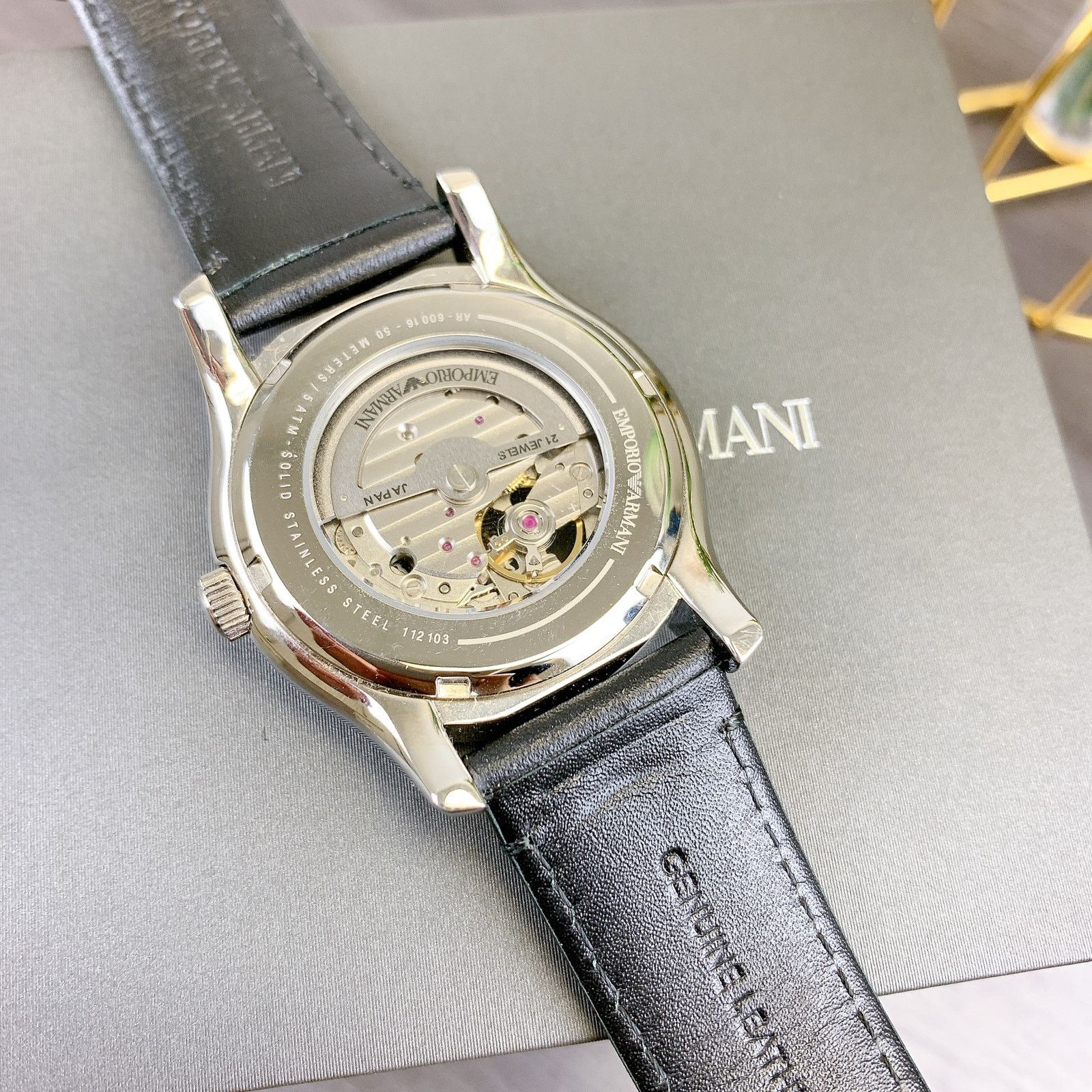 Emporio Armani Emporio Armani AR60016 Automatic Black Leather Watch Size ONE SIZE - 5 Thumbnail