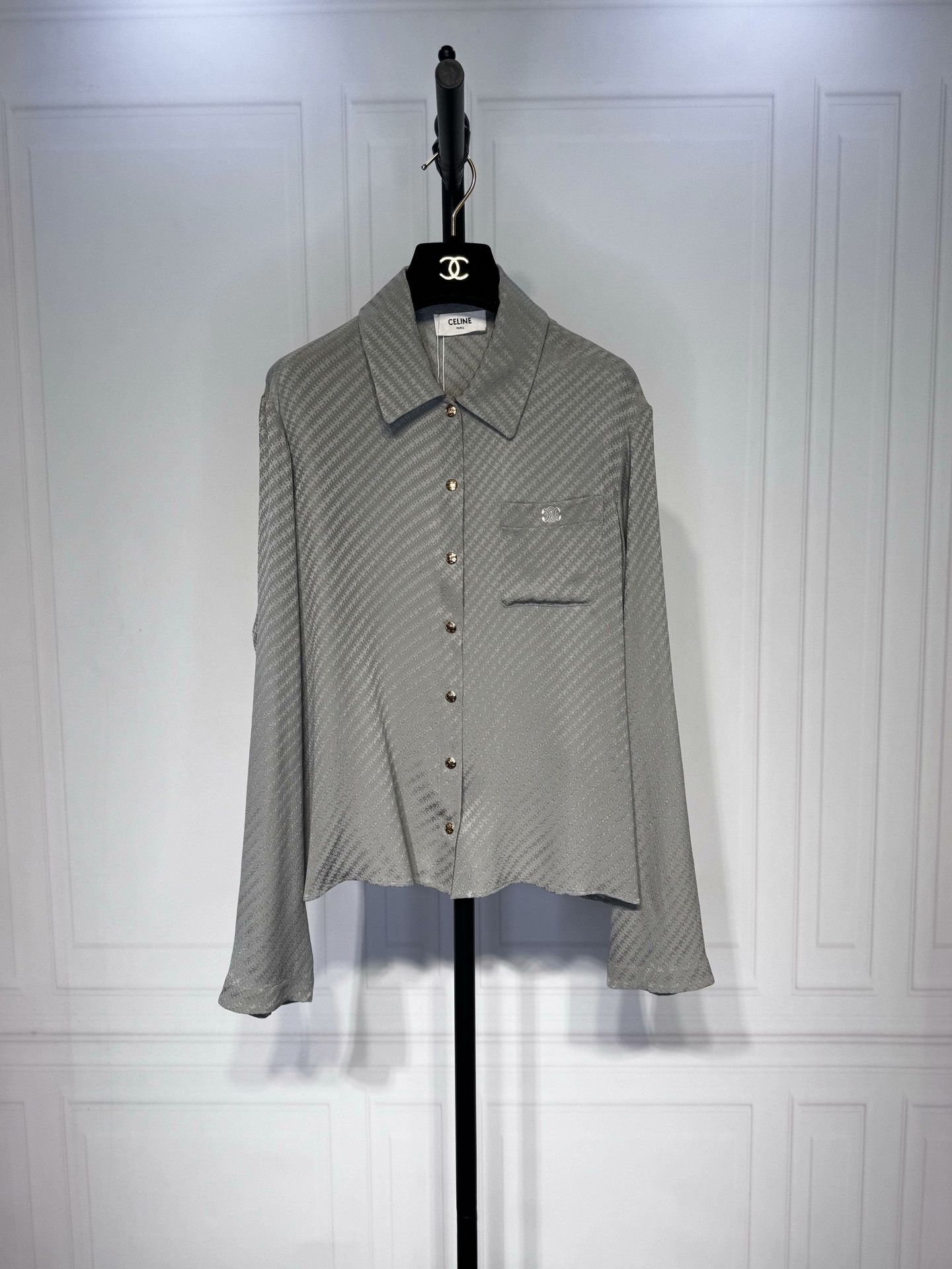 Celine Celine Triomphe Logo Silk Shirt Size S / US 4 / IT 40 - 1 Thumbnail