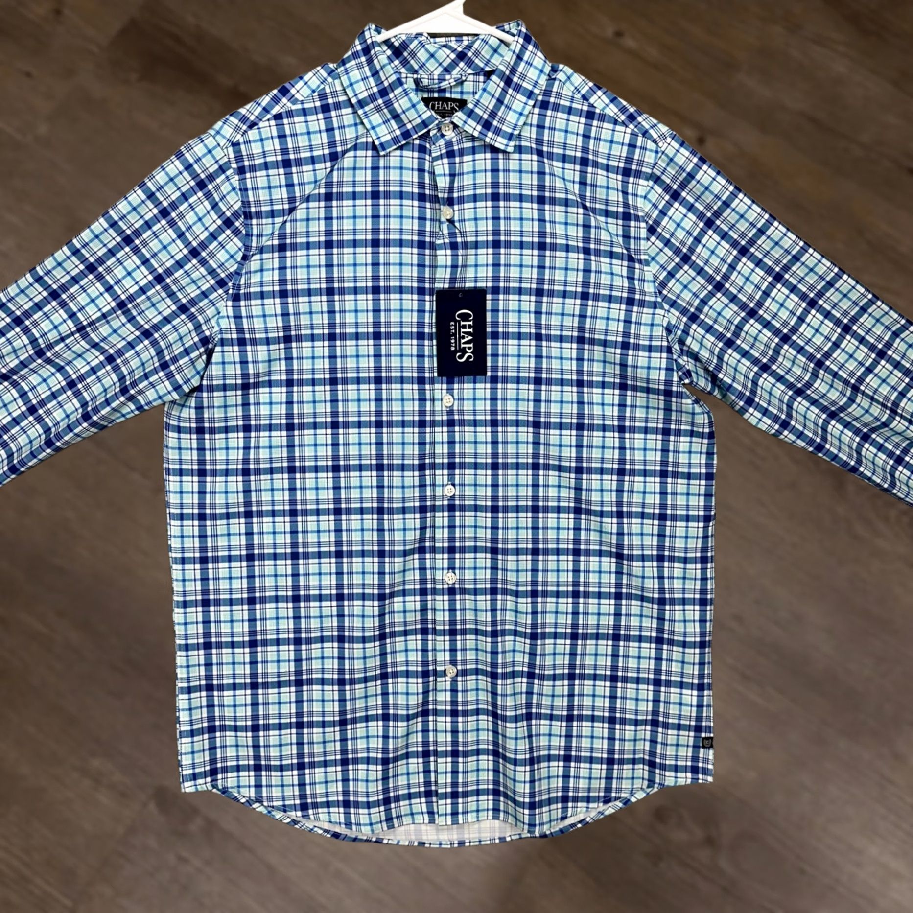 Chaps Chaps Button-Up Shirt Mens Medium Blue Green Plaid Stretch Long Sleeve Size US M / EU 48-50 / 2 - 1 Thumbnail