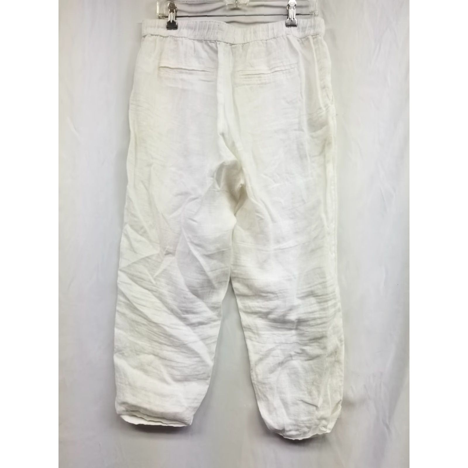 Vintage Rachel Roy Linen Pants Women Large White 100% Linen Breathable Elastic Waist Pockets Drawstring Straight Set Size 36" / US 14 / IT 50 - 2 Thumbnail
