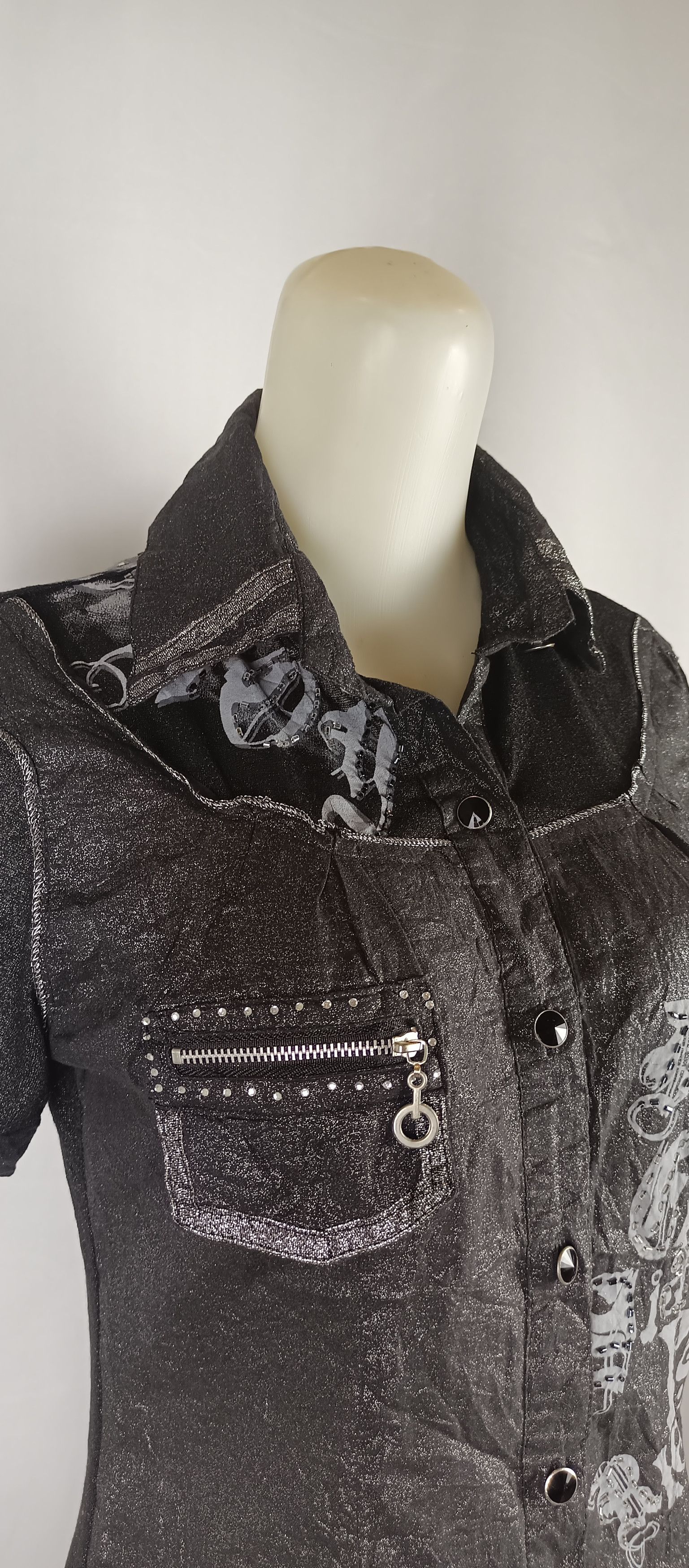Japanese Brand Women's Black Poem Shimmer Blouses Short Sleeve Size US M / EU 48-50 / 2 - 15 Thumbnail
