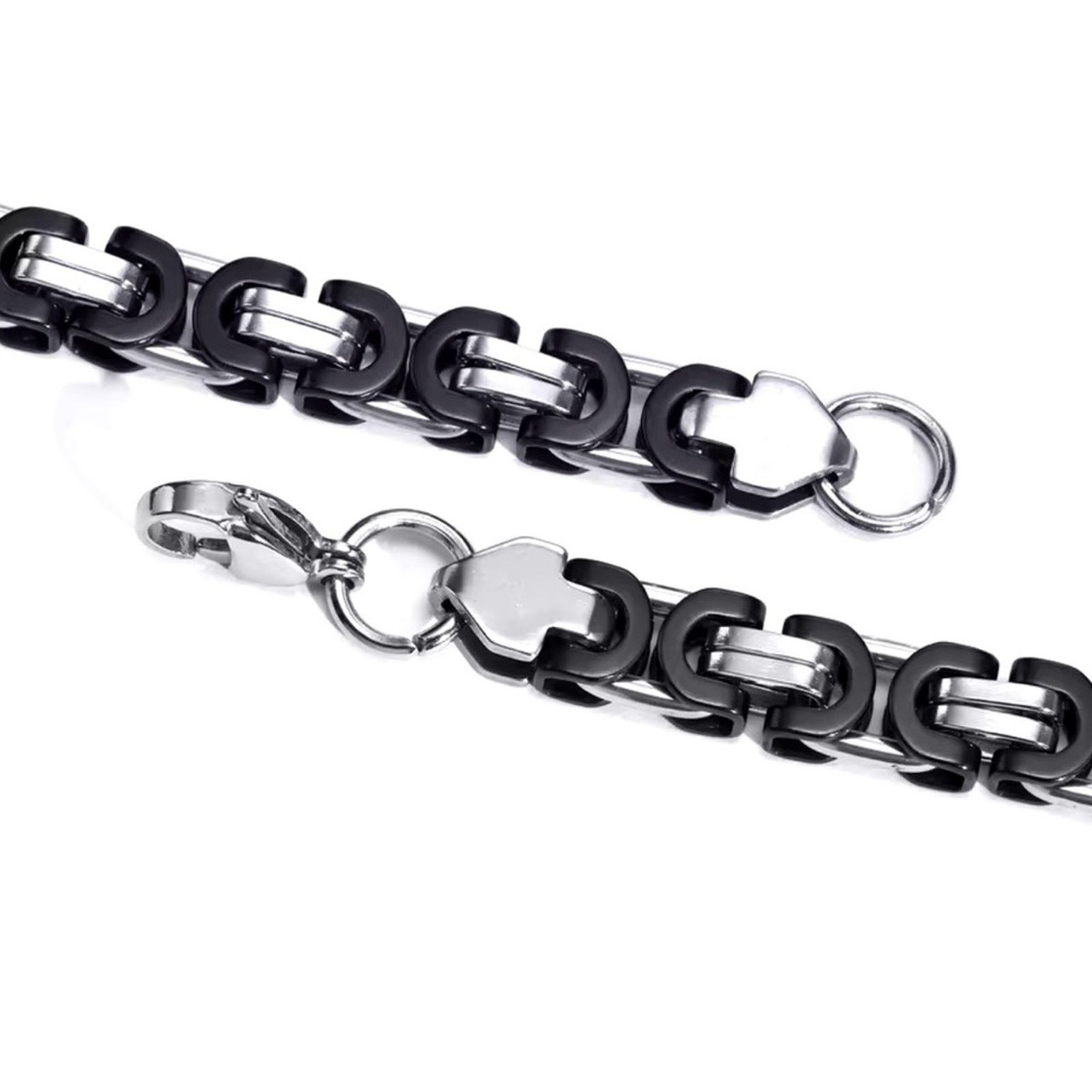 Other 8.5mm Black Silver Link Chain Bracelets Men Two Tone 8” Size ONE SIZE - 4 Thumbnail