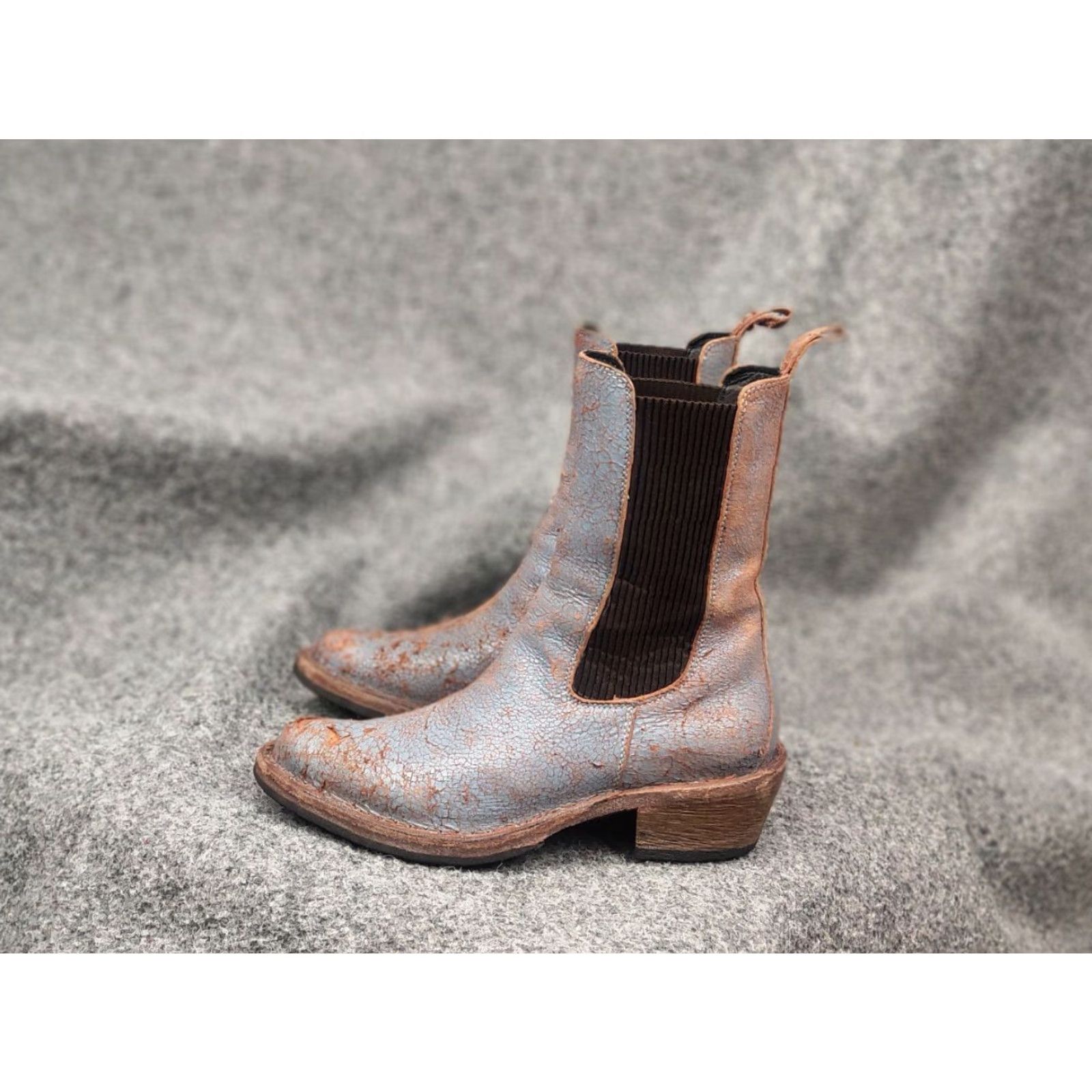 MoMA Moma Italy Design blue crackle aged western leather pull on boots Size US 5 / IT 35 - 7 Thumbnail