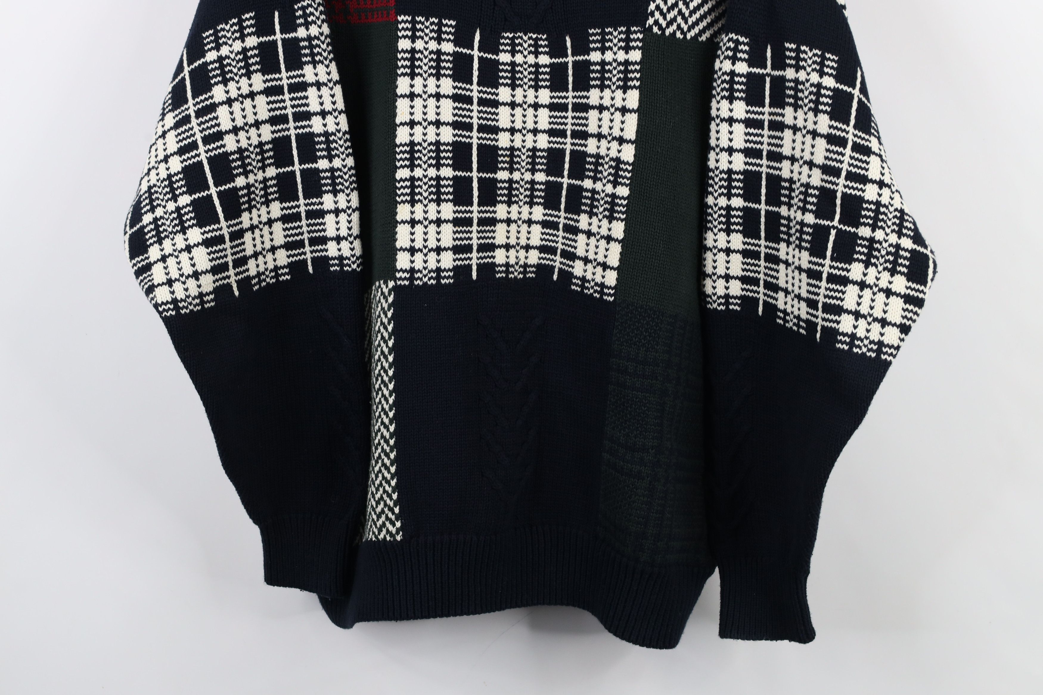 Vintage Vintage 90s Streetwear Checkered Patchwork Heavy Sweater Size US L / EU 52-54 / 3 - 3 Thumbnail