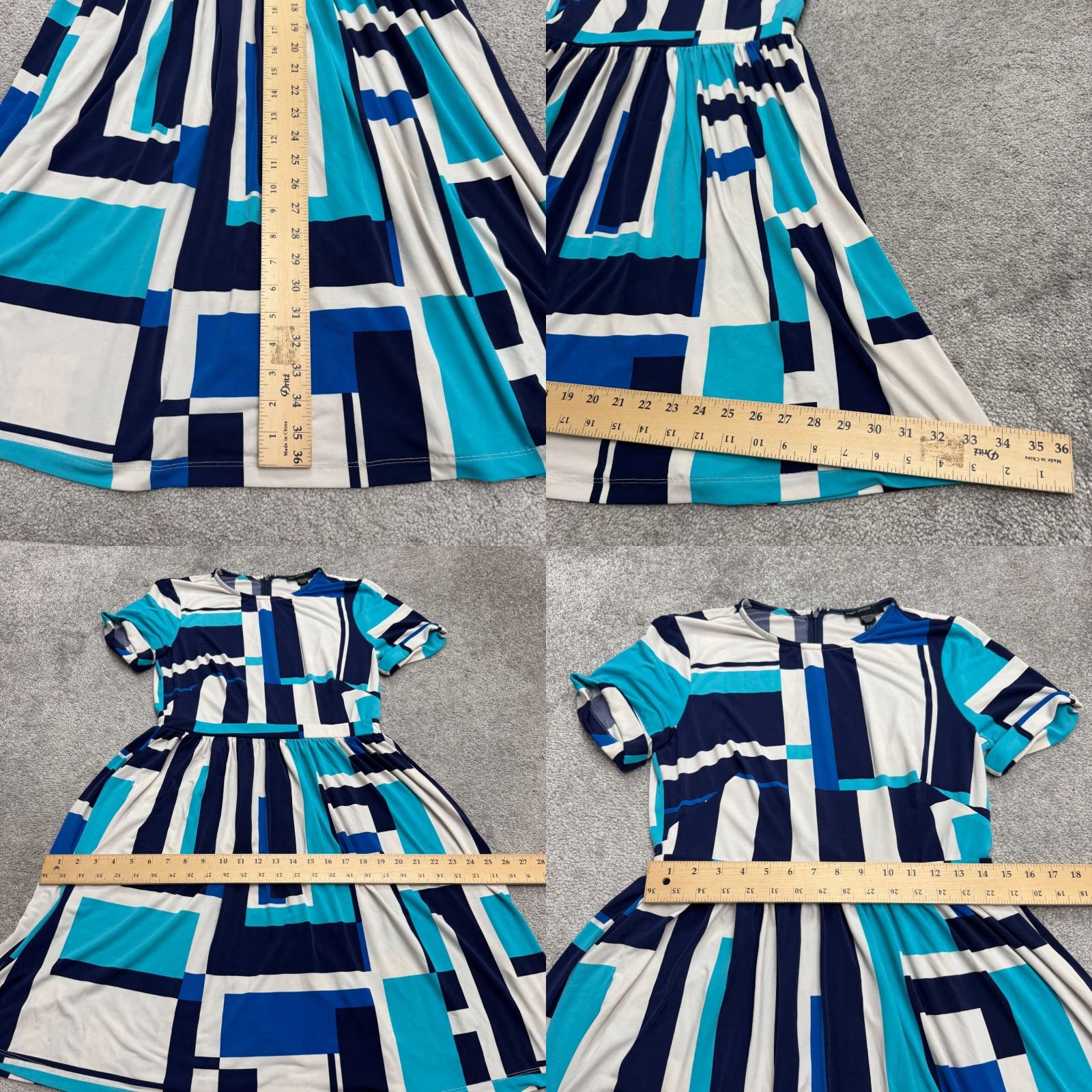 MAGGY LONDON Maggy London Geometric Dress A-Line Womens 6 Blue Short Sleeve Midi Size 28" / US 6 / IT 42 - 8 Thumbnail