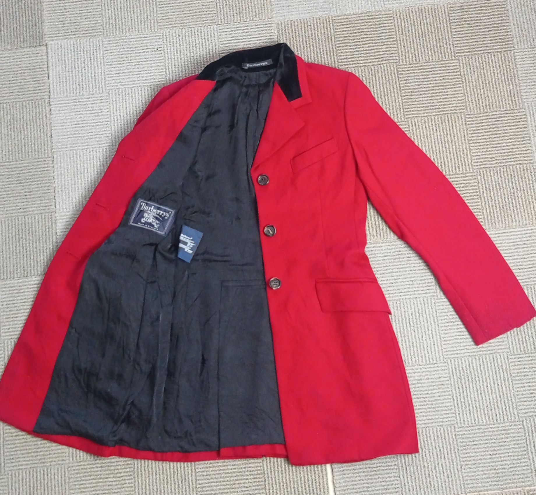 Burberry Vintage 80s Burberrys Wool Jacket Red Made in England Size S / US 4 / IT 40 - 8 Thumbnail