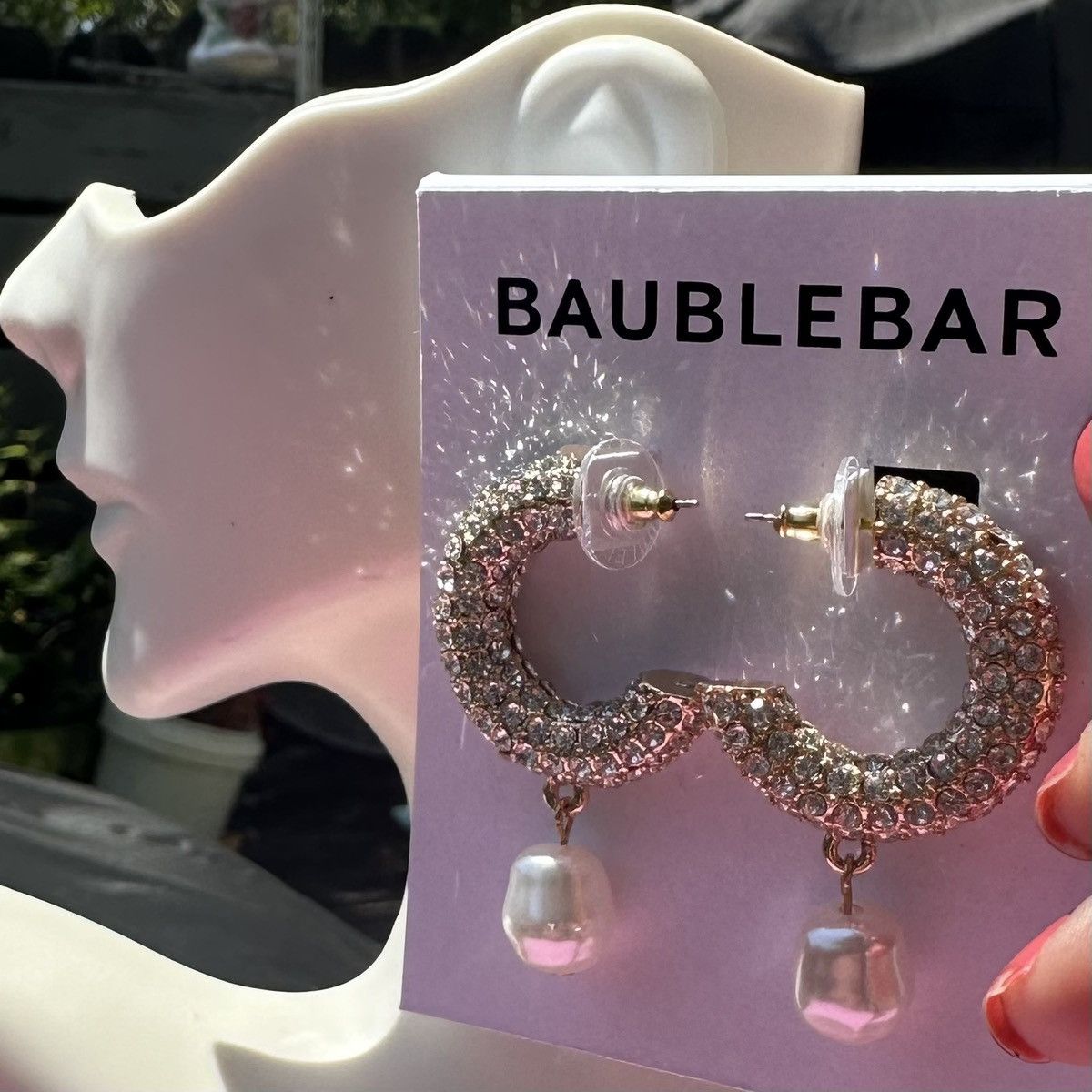 Designer Baublebar gold tone open loop crystal diamond paved pearl Size ONE SIZE - 2 Thumbnail