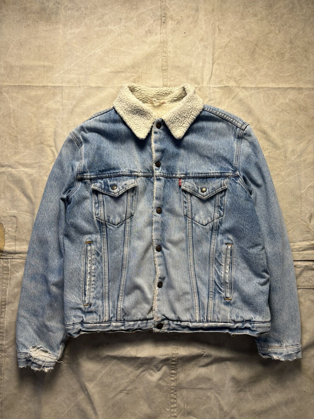 image of Levis x Levis Vintage Clothing Vintage 80's Levi’S Denim Sherpa Distressed Jacket in Blue (Size Lar