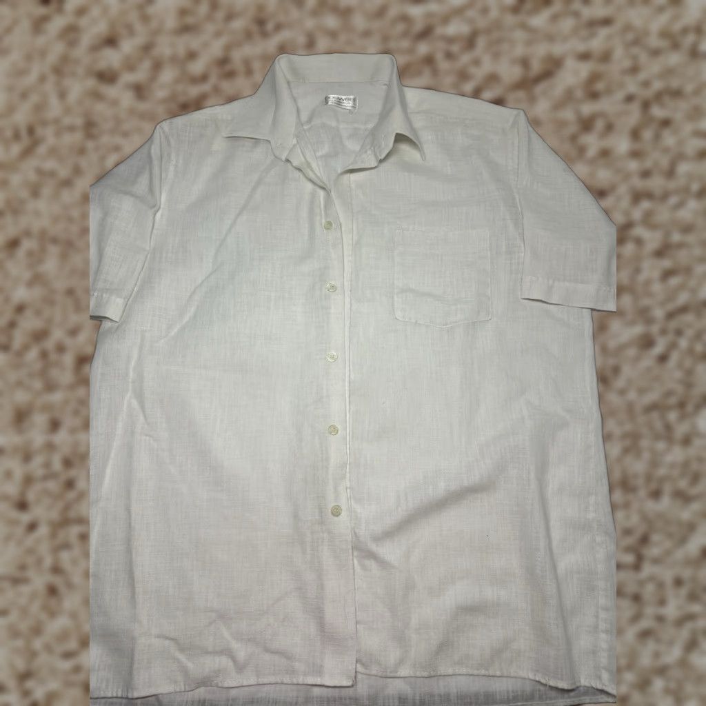 Vintage Bosweel Men Button-Down Shirt L White Linen Like Shirt Size US L / EU 52-54 / 3 - 1 Thumbnail
