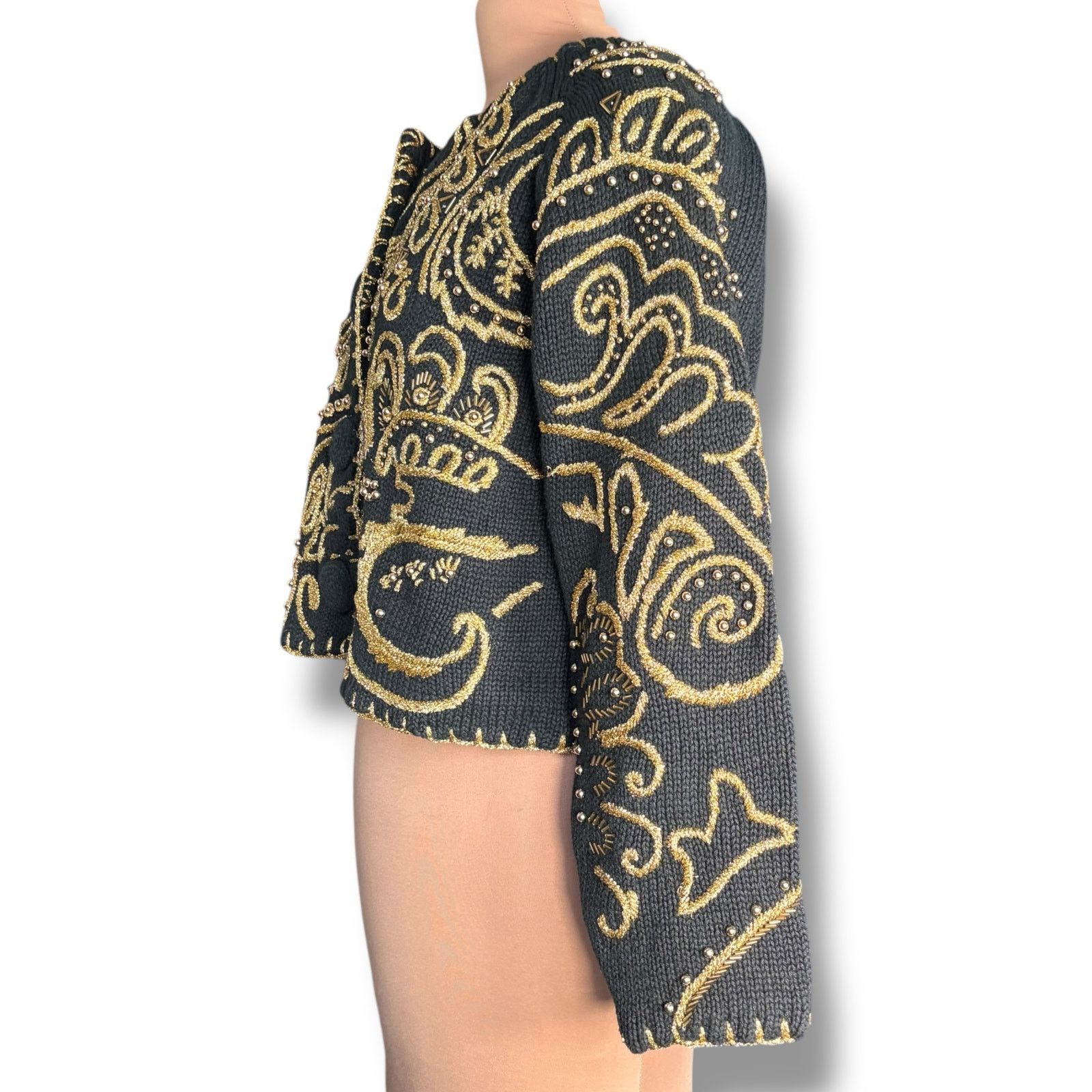 Henri Bendel Vintage 90s Michael Simon Henri Bendel Black Gold Cardigan Size L / US 10 / IT 46 - 5 Thumbnail