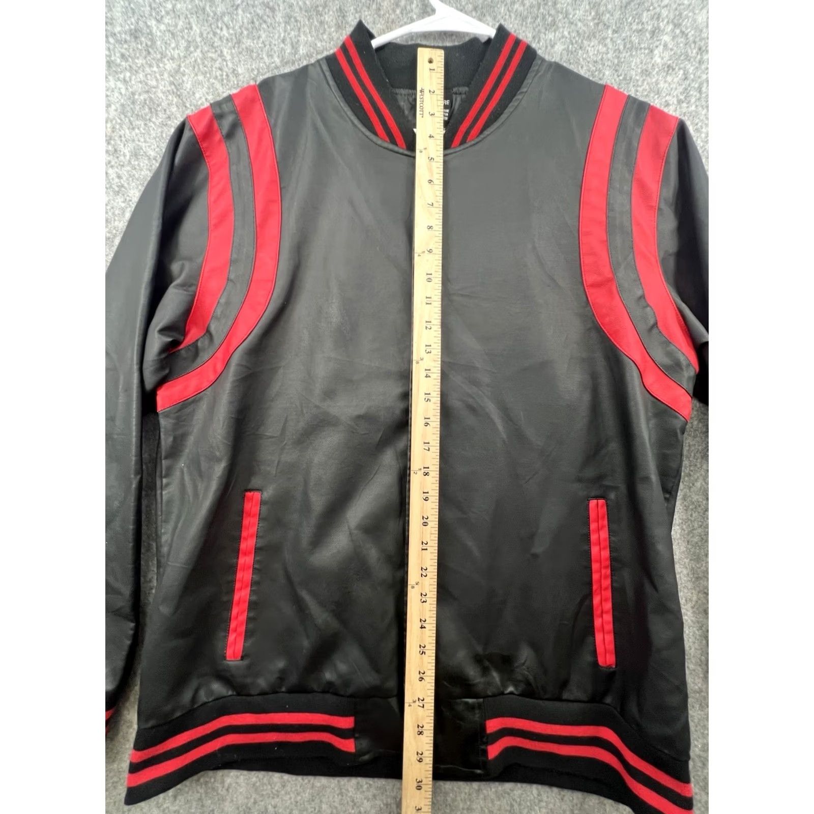 Ring Of Fire Ring Of Fire Jacket Men's XL Black Faux Leather Varsity Snap Red Stripes 80s 90s Size US XL / EU 56 / 4 - 3 Thumbnail