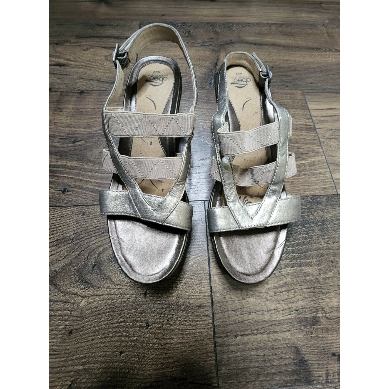 Vintage ABEO Pewter Leather Strappy Sandals GWYNN 9 N Women Adjustable Slingback Block Heel Casual Size US 9 / IT 39 - 2 Thumbnail