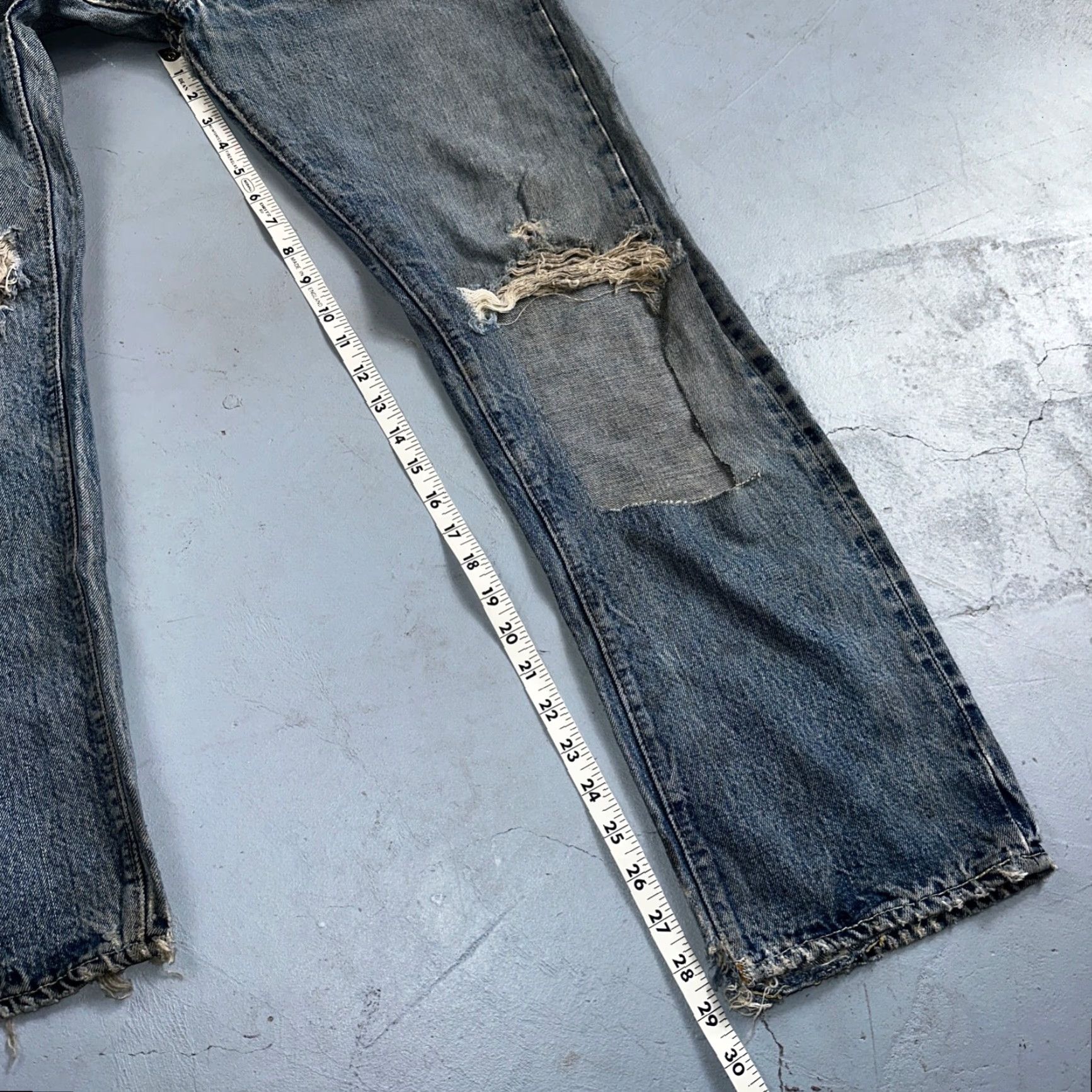 Levi's VINTAGE Levi's 501 XX Jeans - 70s Redline Selvedge, Thrashed, Ripped, Blue Denim, Button Closure, 29x29, Regular, Men's Size 29, Classic Straight Fit Size US 29 - 5 Thumbnail