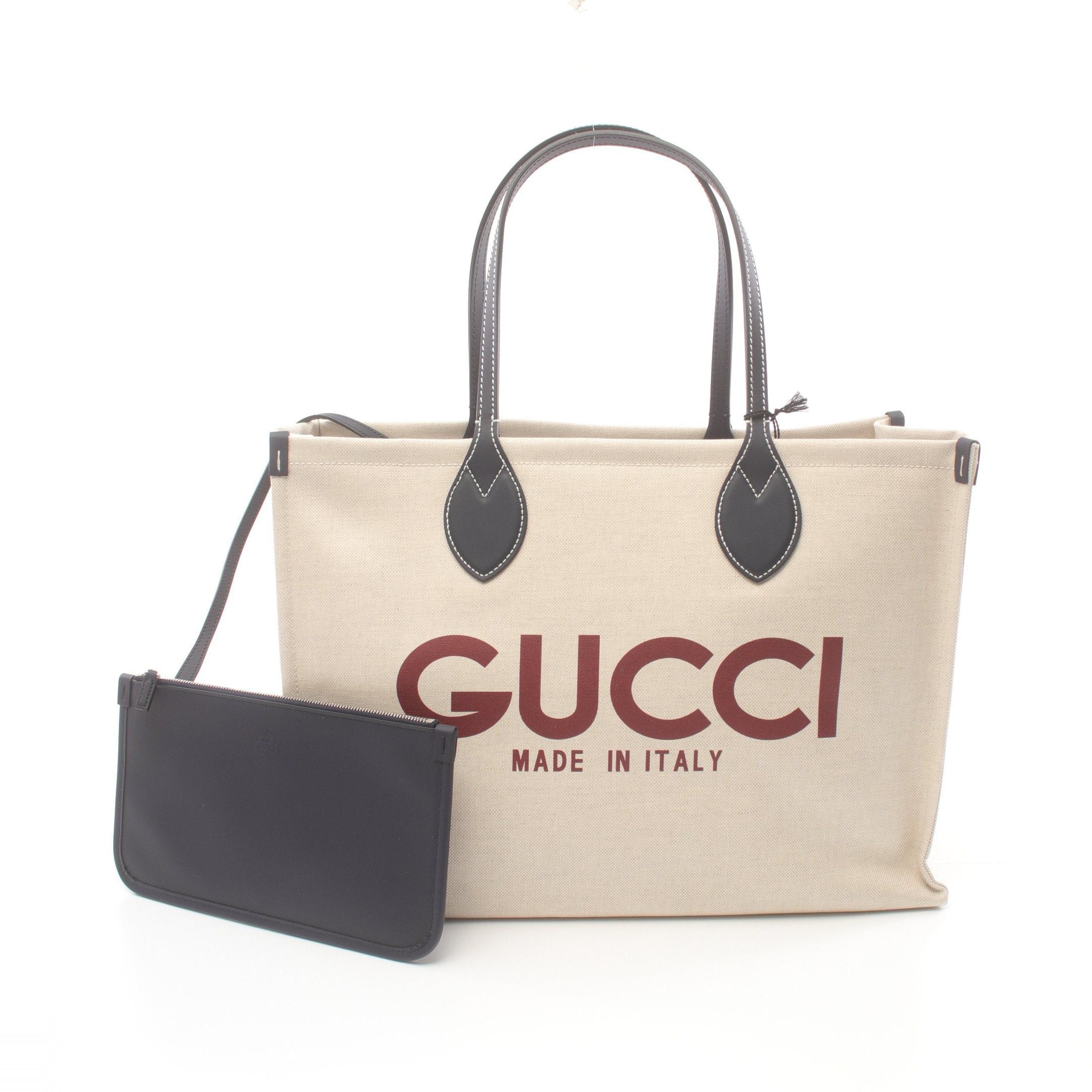 Gucci Gucci Print Tote Bag Handbag Canvas Leather Light Beige Navy Bordeaux Size ONE SIZE - 1 Thumbnail