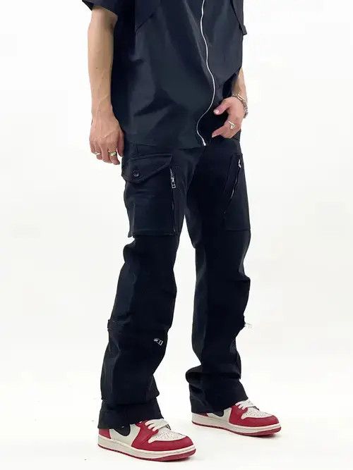 zipper tactical utility flared cargo pants
