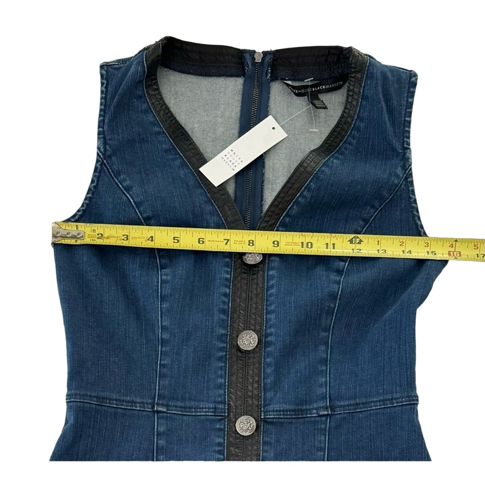 White House Black Market WHBM Denim Dress with Faux Leather Trim Size XS / US 0-2 / IT 36-38 - 6 Thumbnail