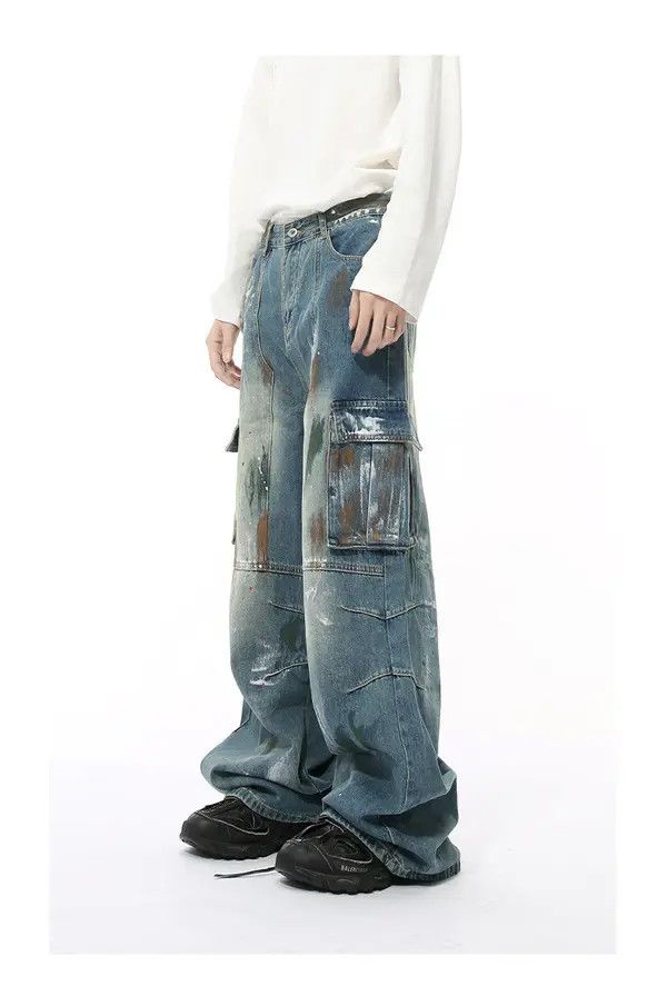 VIBE Hand-painted graffiti heavy-duty multi-pocket work jeans Size US 32 / EU 48 - 1 Thumbnail
